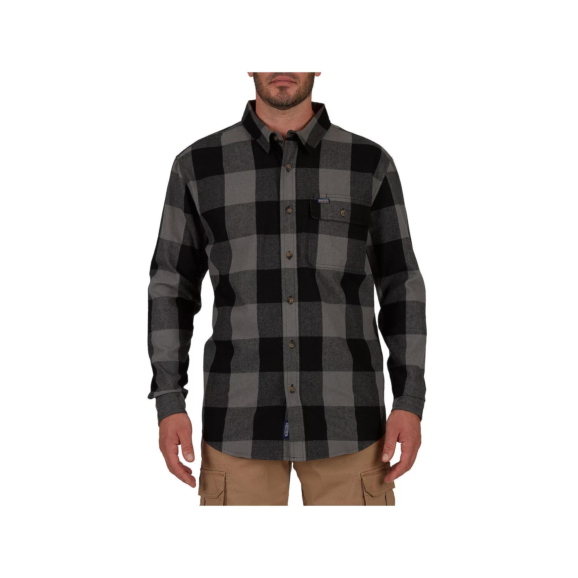 Men's Smith's Workwear Relaxed-Fit Buffalo Plaid Flannel Button-Down Shirt, Size: Large, Grey Black Product Image