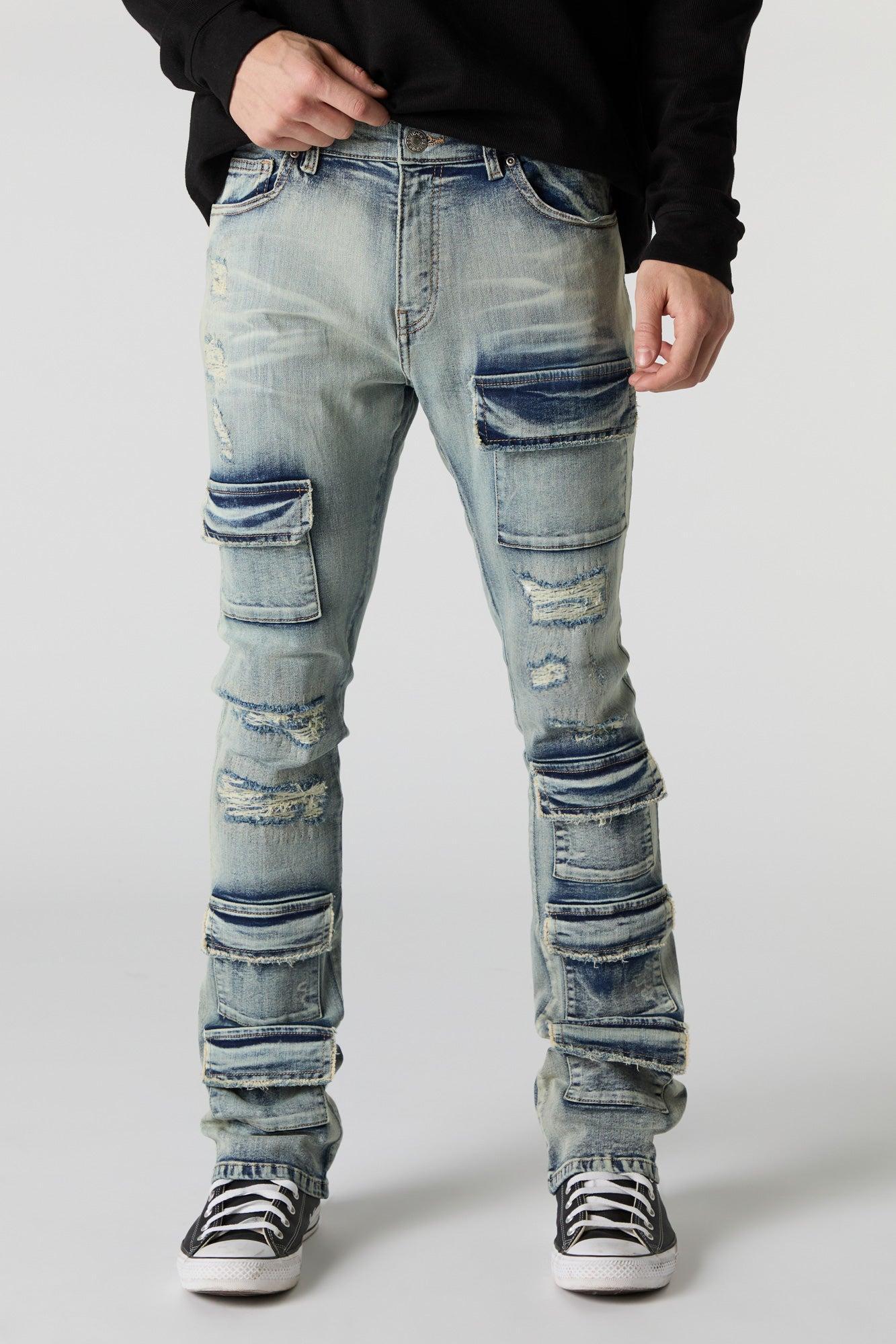 Distressed Denim Stacked Cargo Jean Male Product Image