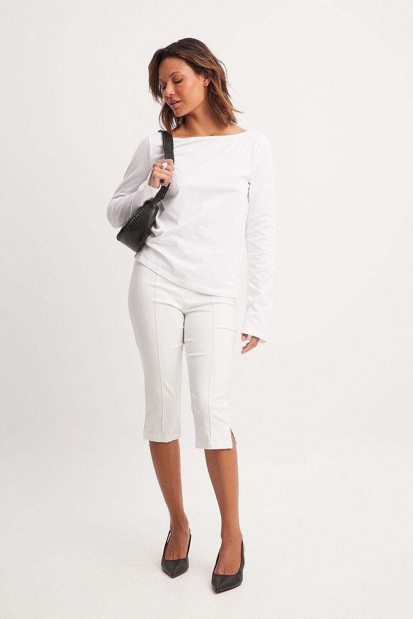 Long Sleeve Boat Neck Cotton Top Product Image