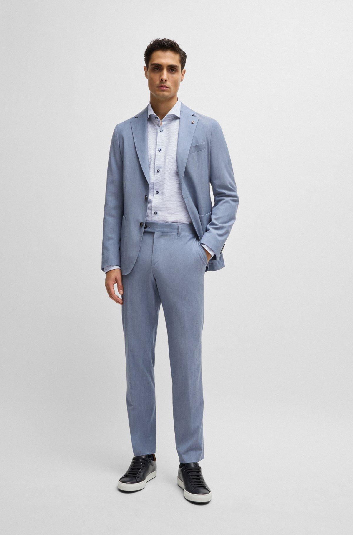 BOSS - Casual-fit shirt in structured cotton with spread collar - Light Blue Product Image