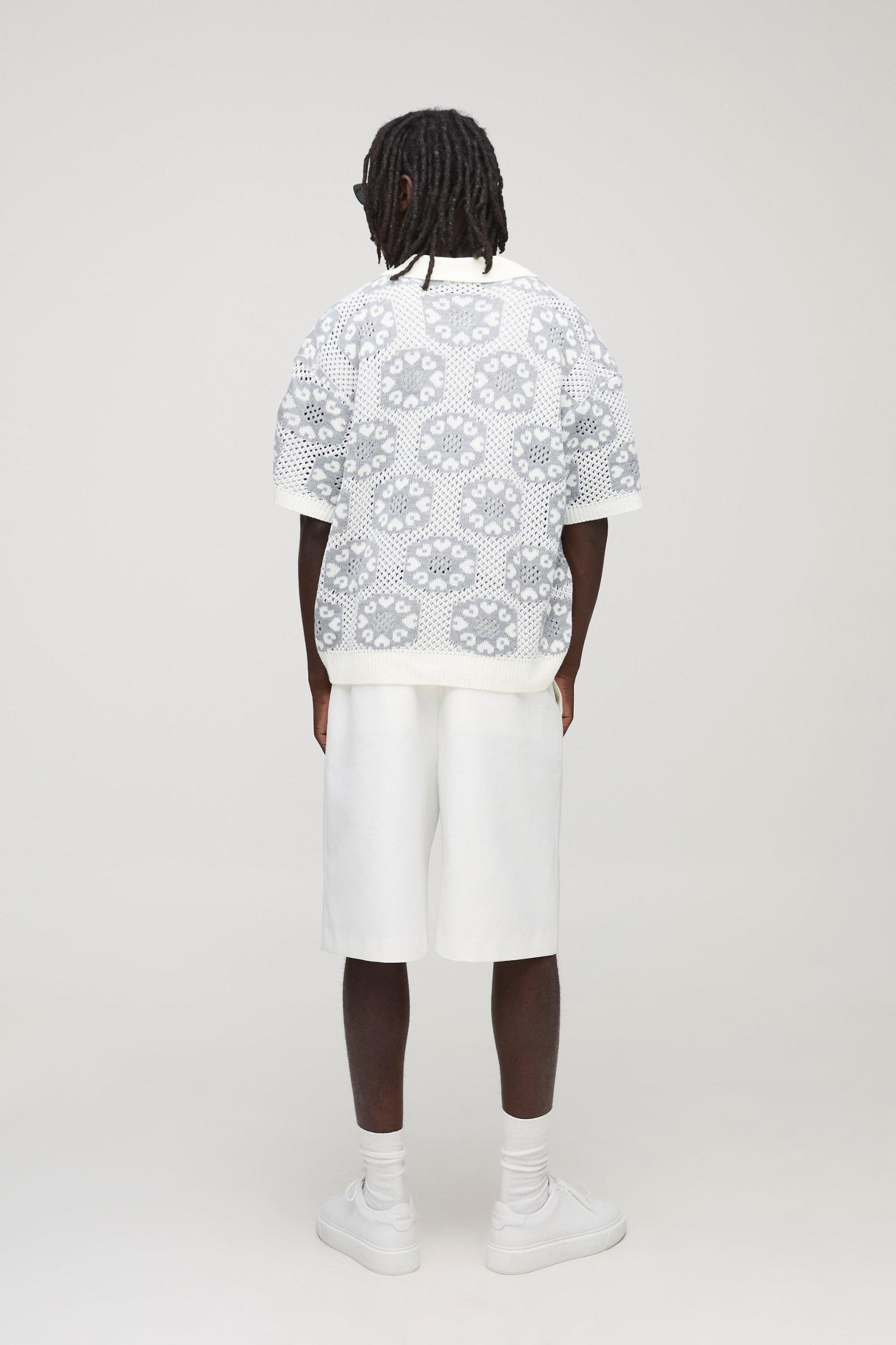 Oversized Boxy Crochet Knitted Polo | boohooMAN USA Product Image