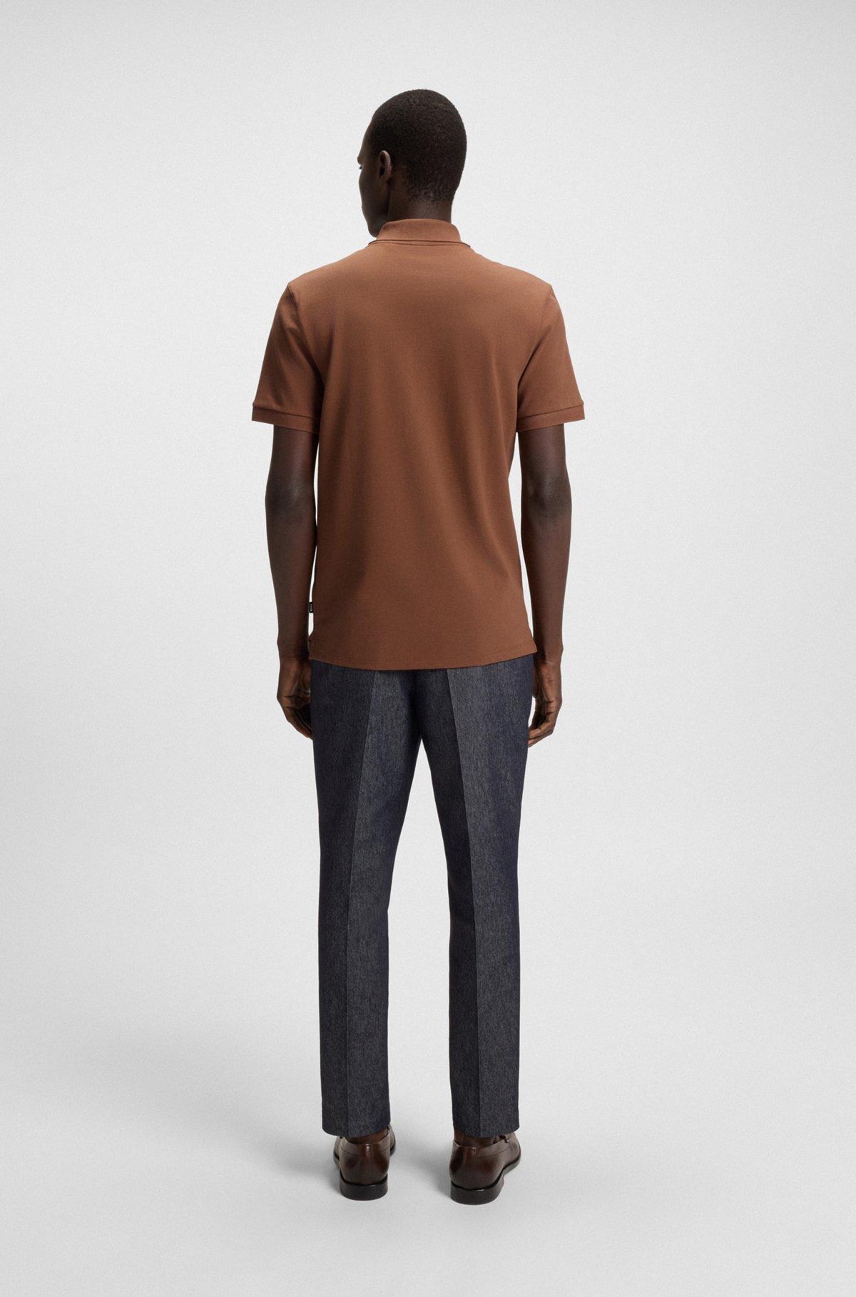 BOSS - Pallas polo shirt in cotton piqué with logo details - Brown Product Image