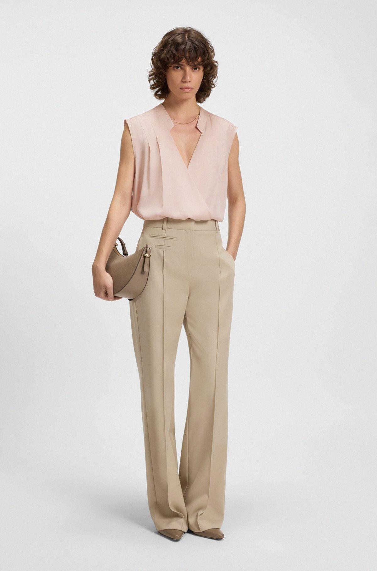 BOSS - Regular-fit blouse in stretch silk - Light Purple Product Image