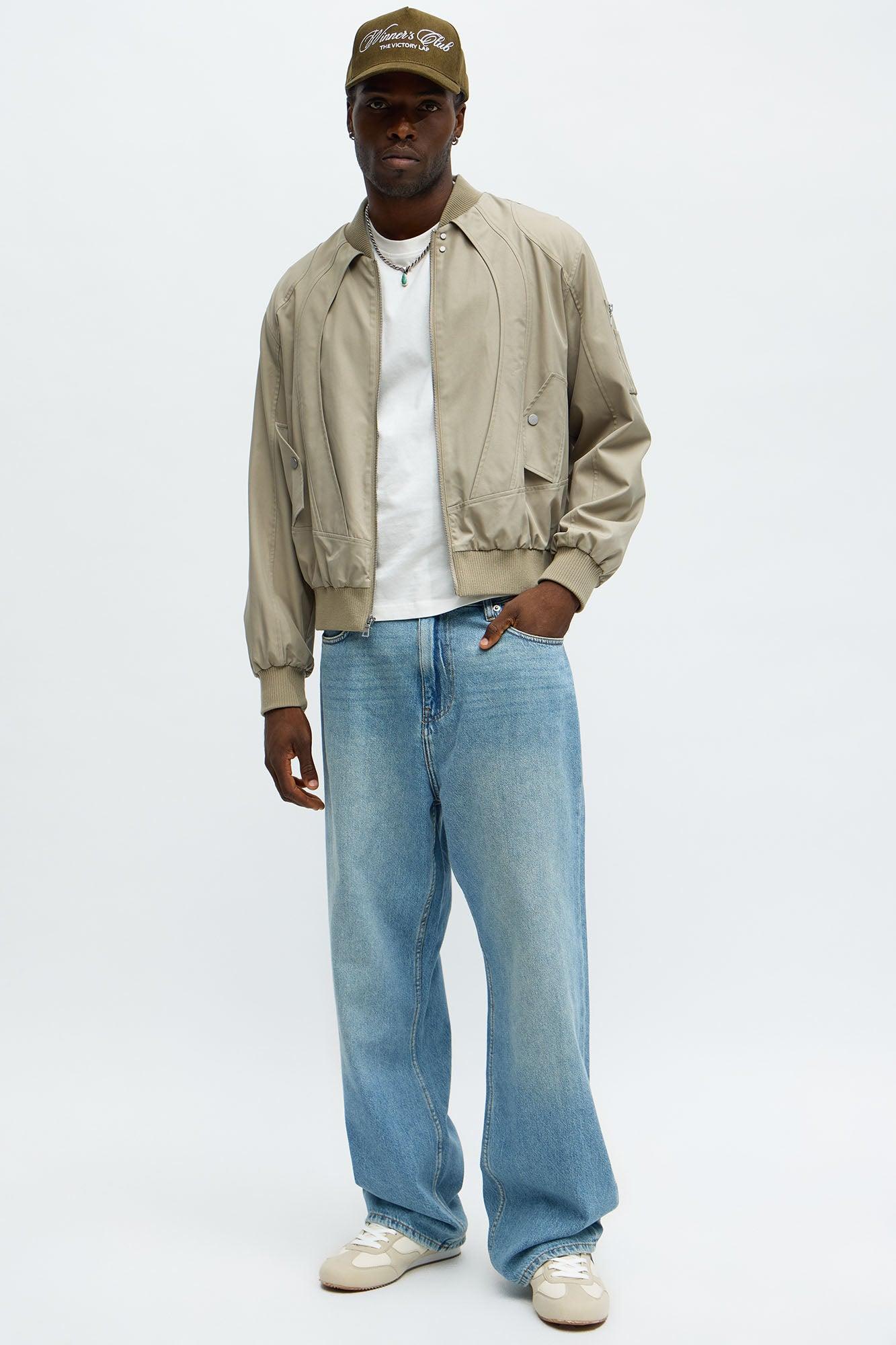 Paneled Utility Bomber Jacket - Taupe Product Image