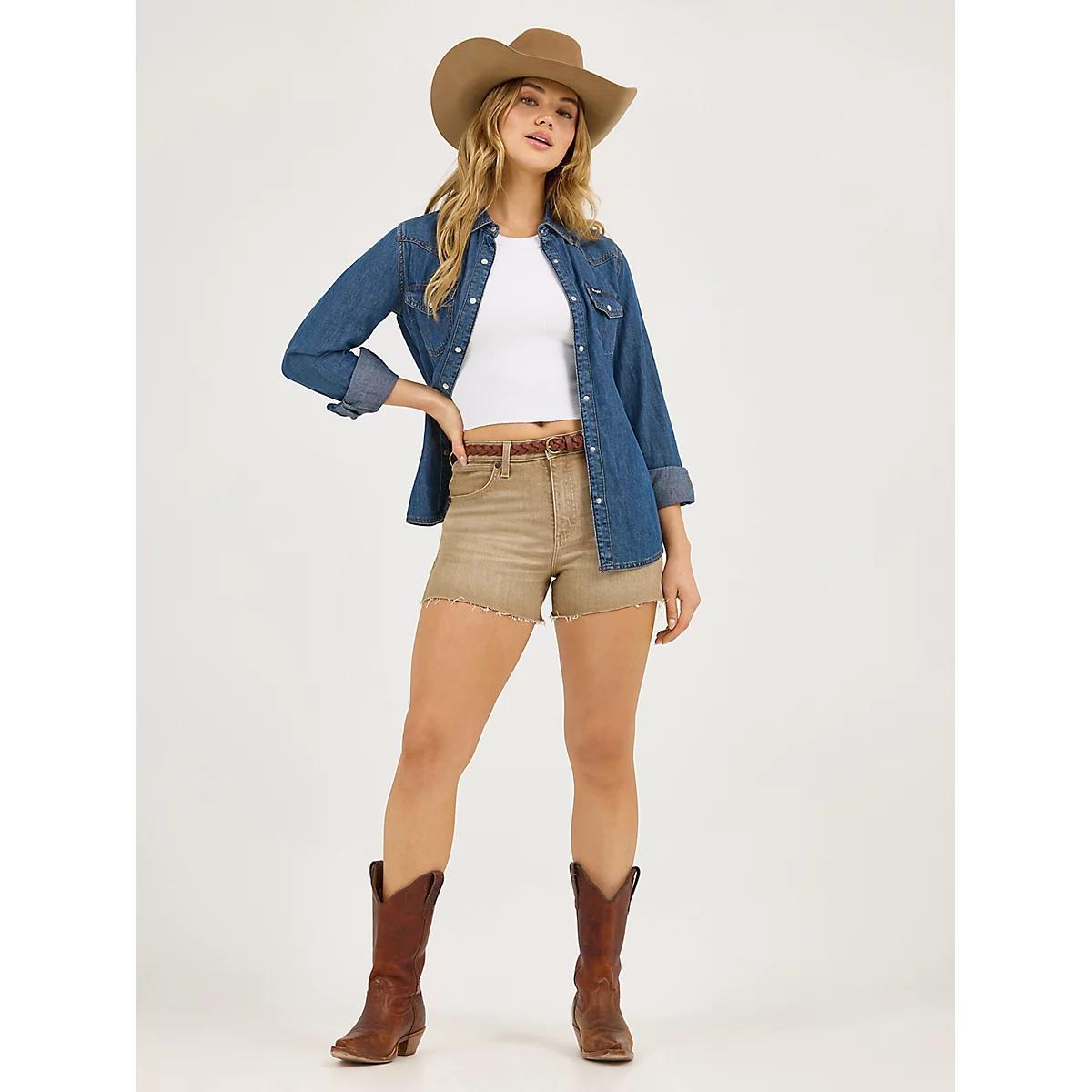 Women's Wrangler® Colorwash Cowboy Shorts in Amber Product Image