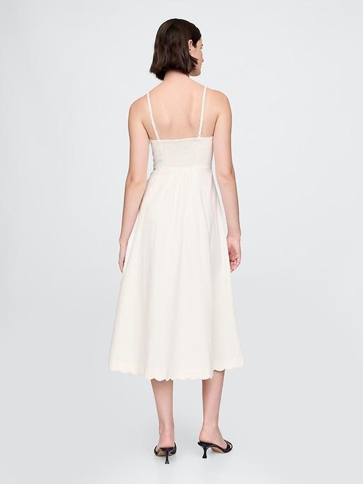Linen-Blend Scalloped Midi Dress Product Image