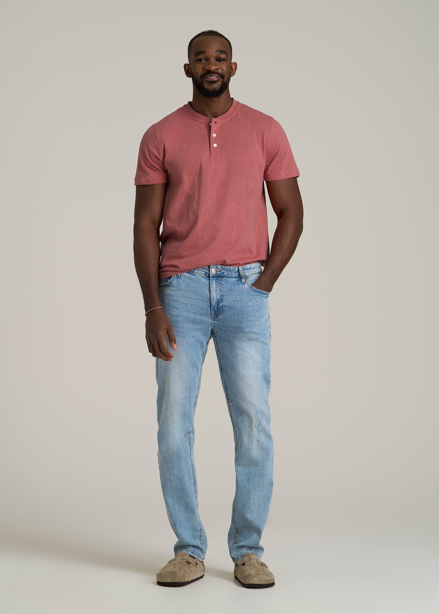 Sunwashed Short Sleeve Slub Henley for Tall Men in Dusty Cedar Product Image