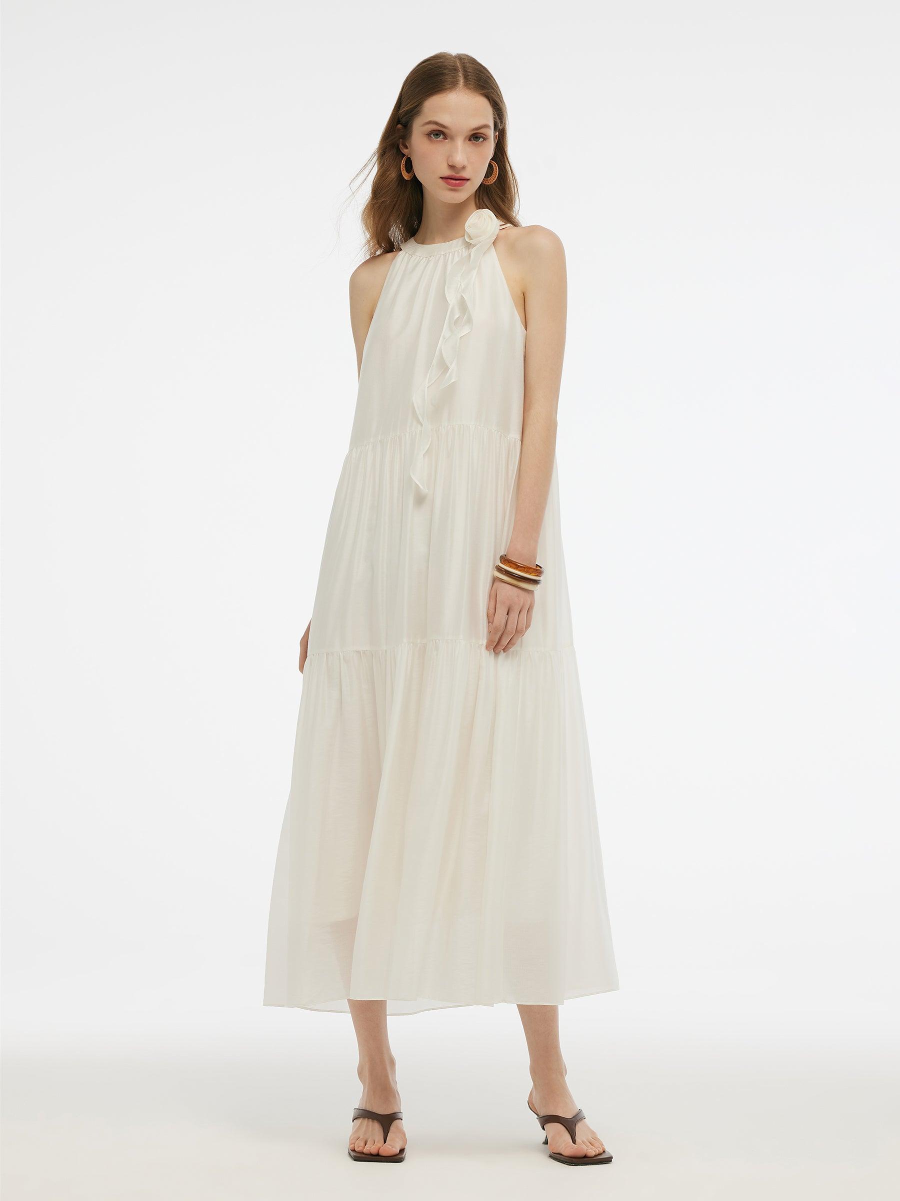 Tencel Halter Maxi Dress With Detachable Flower Product Image