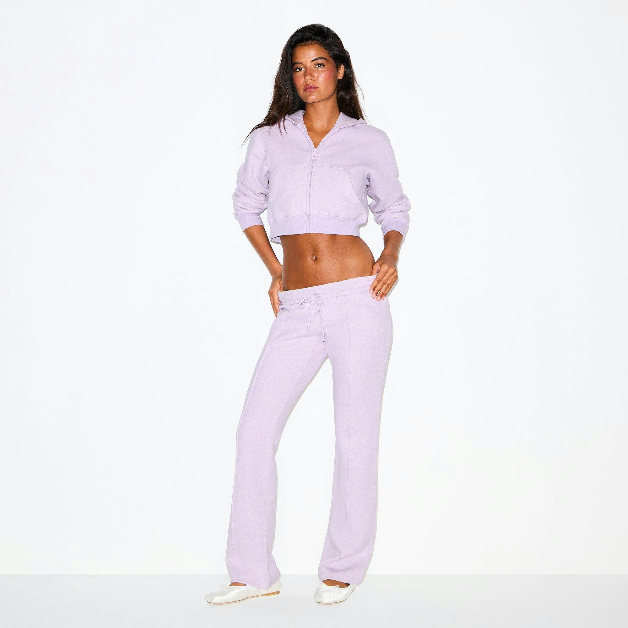 COTTON FLEECE CROPPED ZIP UP HOODIE | PURPLE HEATHER Product Image