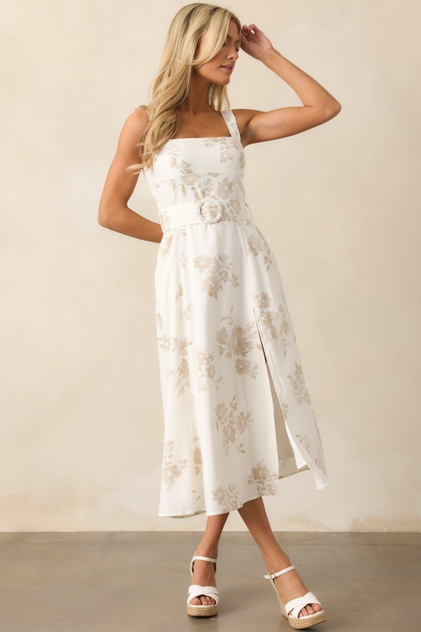 Drift Away Ivory Floral Midi Dress Product Image