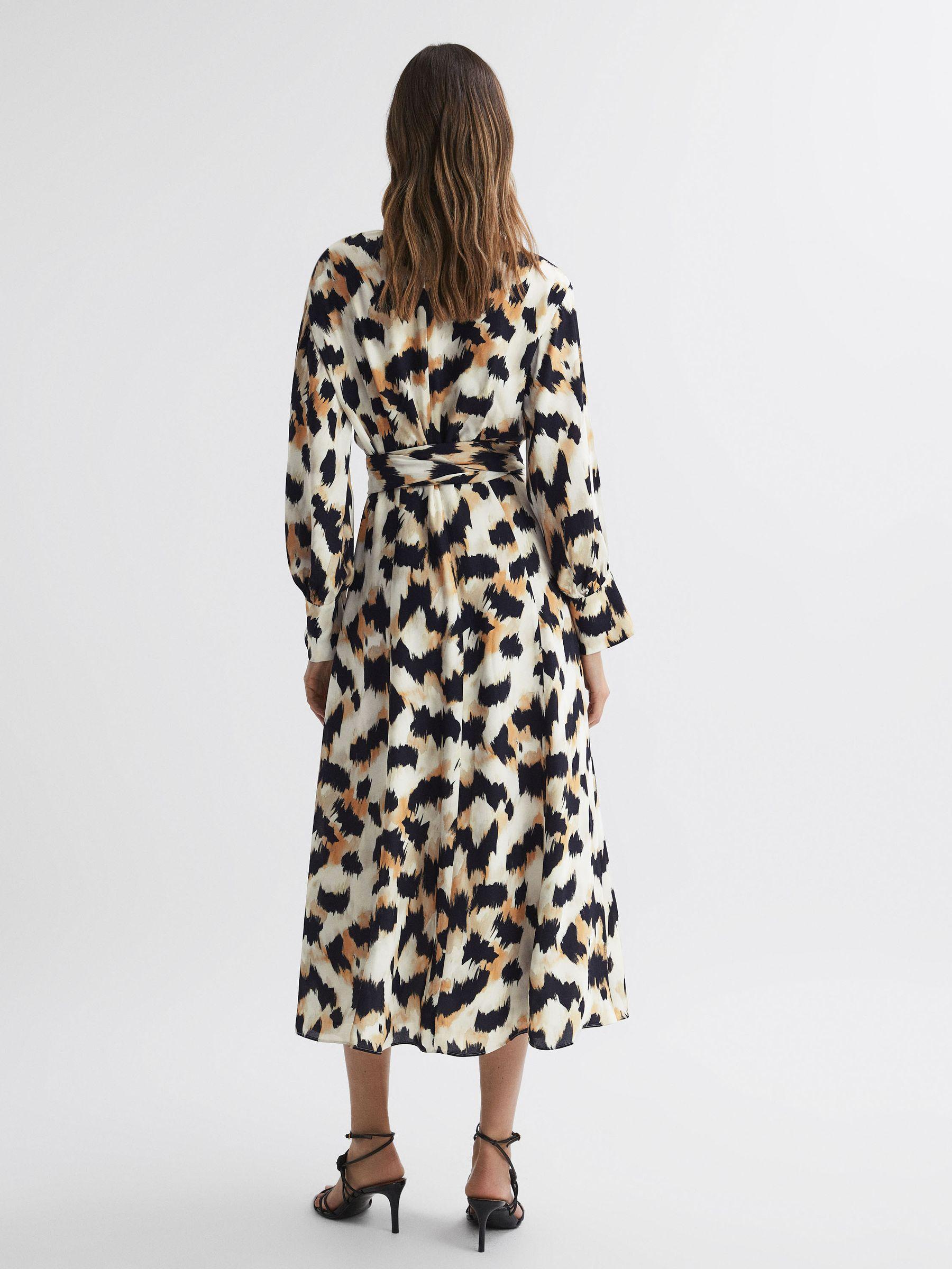 Animal Print Midi Dress in Black/White Product Image