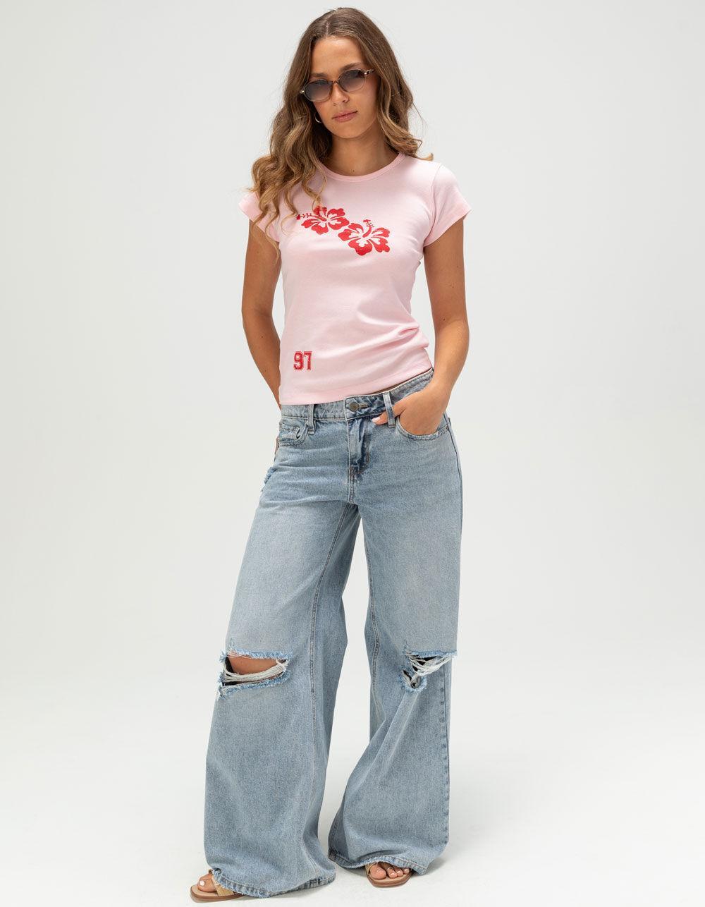 RSQ Womens Hibiscus Baby Tee - PINK Product Image