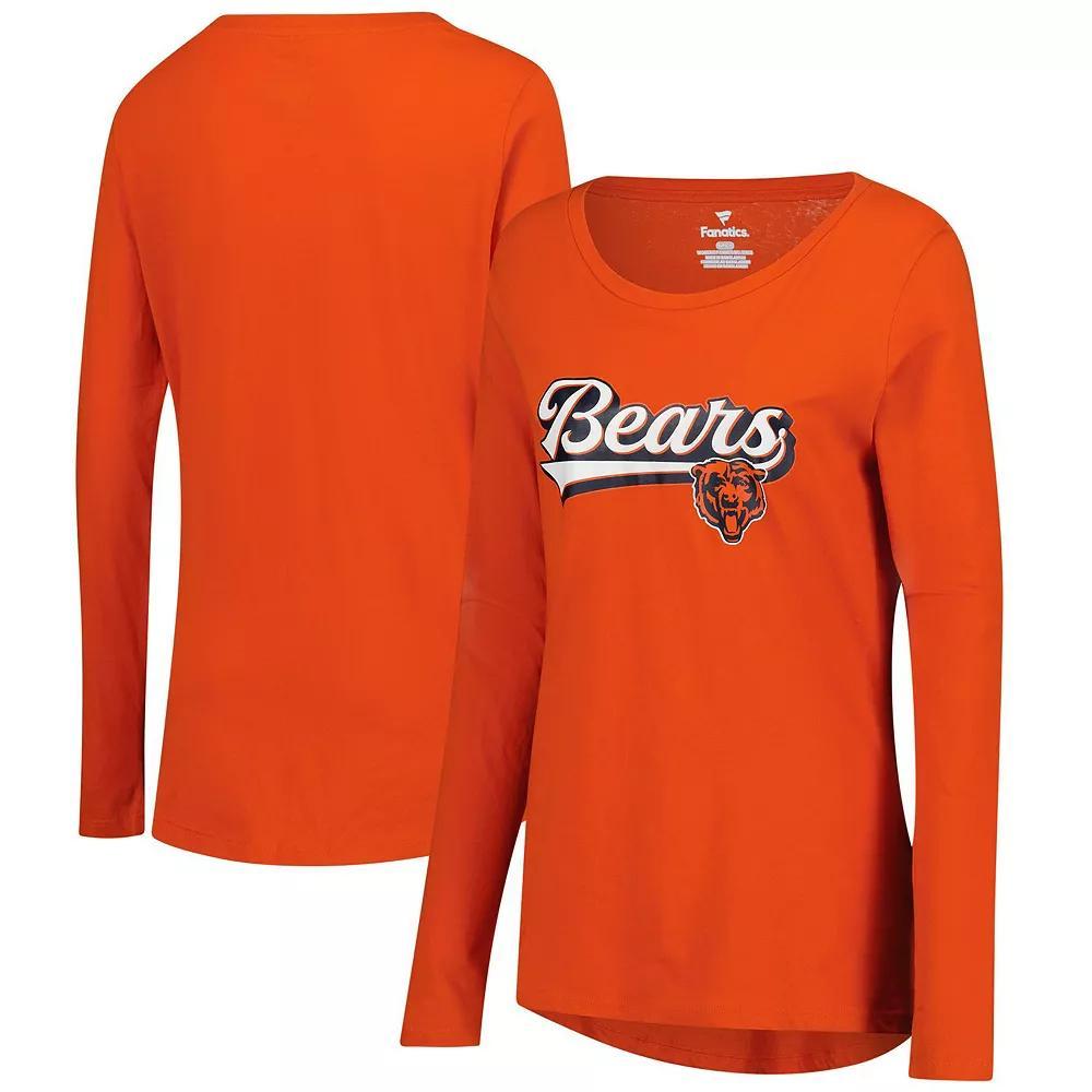 Women's Fanatics  Orange Chicago Bears Tail Sweep Long Sleeve T-Shirt, Size: 2XL Product Image