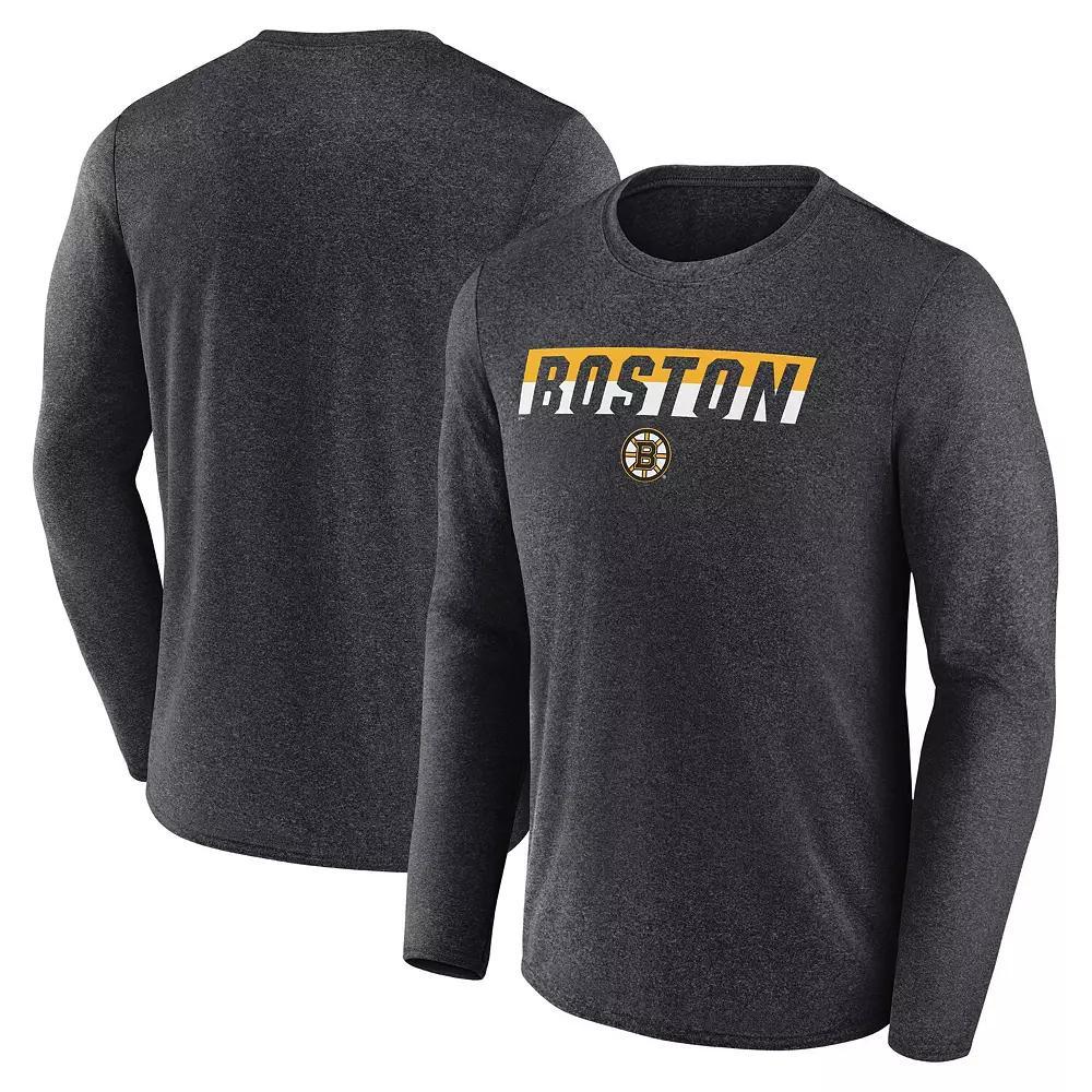 Men's Fanatics Heather Charcoal Boston Bruins Transition Long Sleeve T-Shirt, Size: Large Product Image