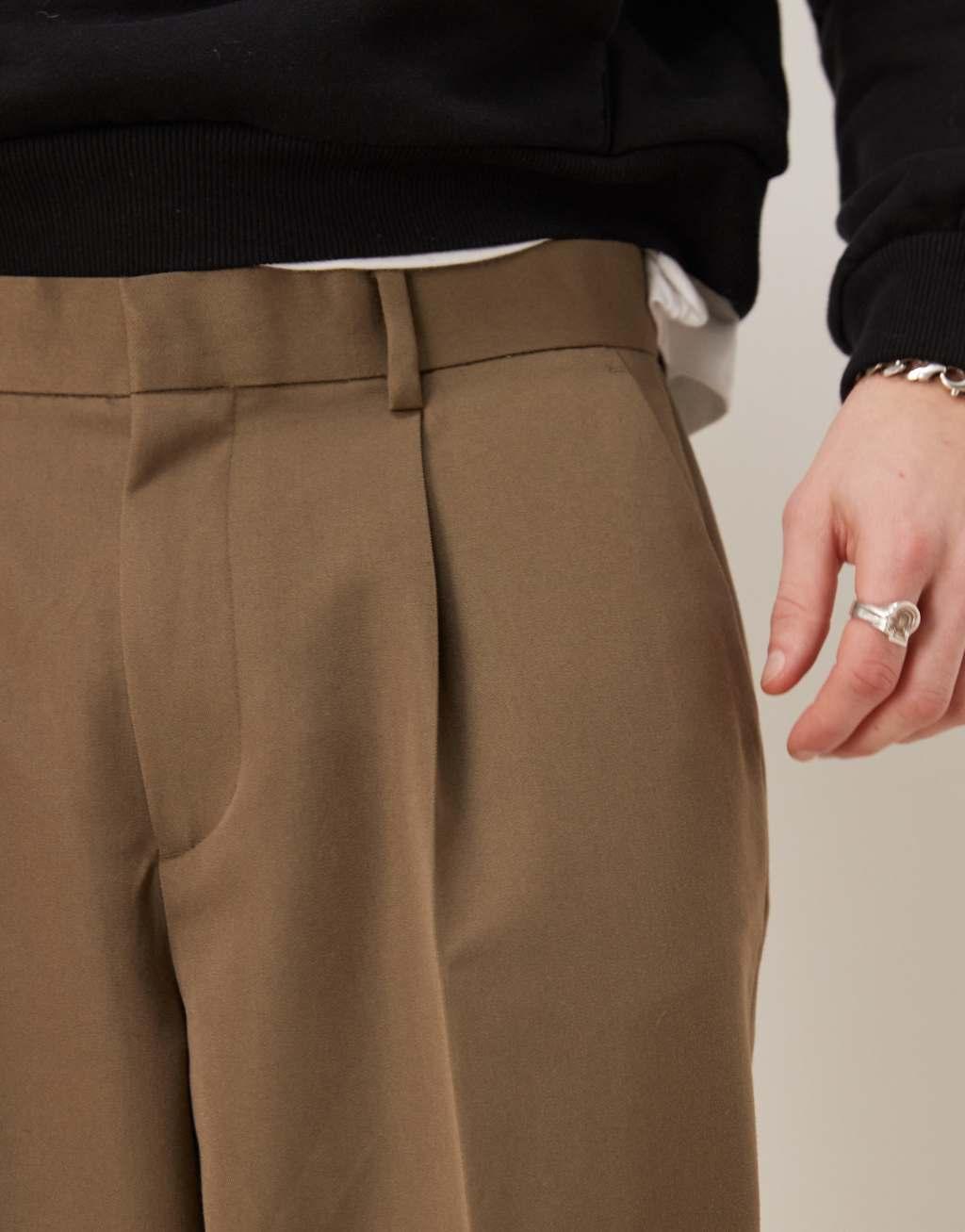 ASOS DESIGN smart oversized tapered pants with front pleat in khaki Product Image