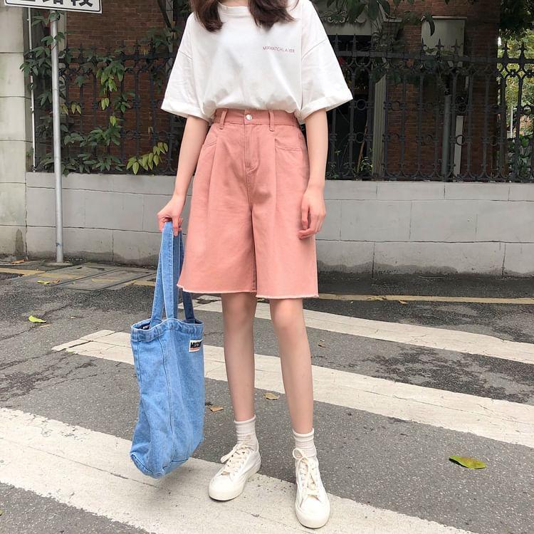 Denim Wide-Leg Shorts Product Image