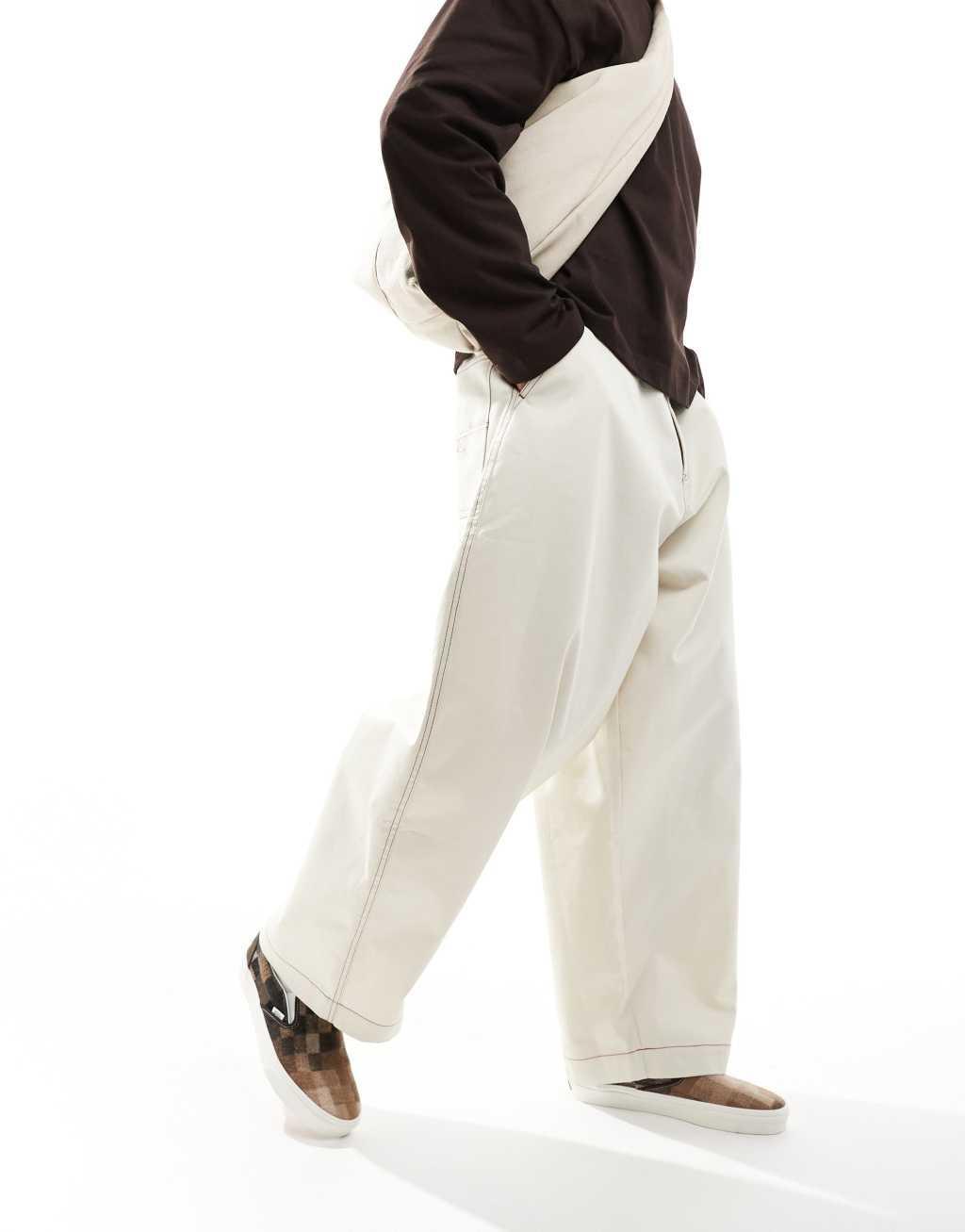 ASOS DESIGN baggy balloon pants in white with contrast stitch  Product Image