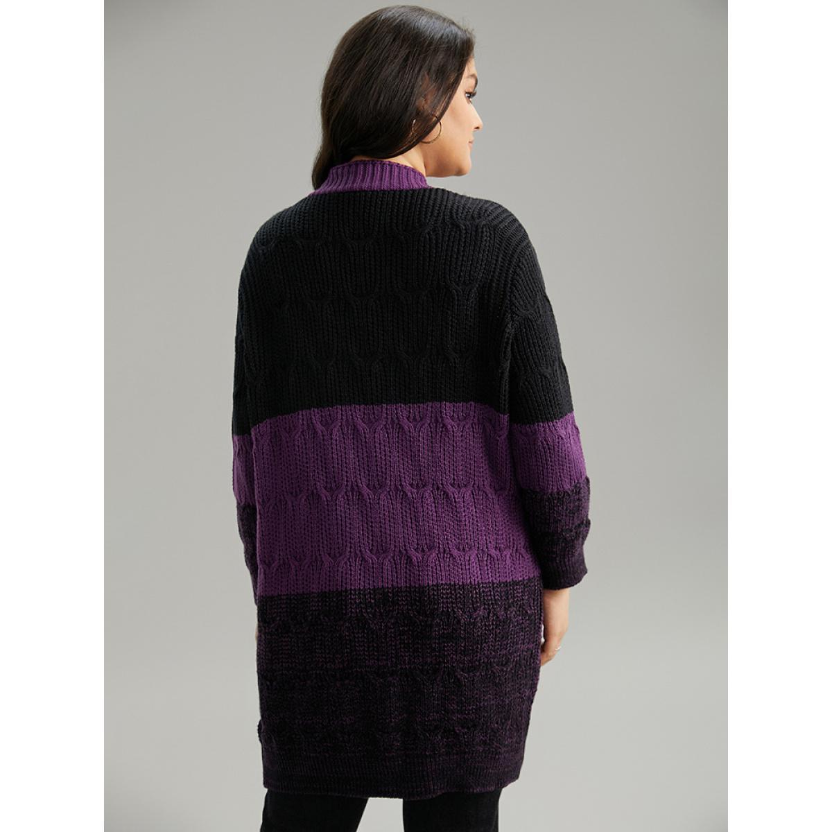 Plus Size Colorblock Heather Open Front Tunic Cardigan Purple Women Casual Loose Long Sleeve Dailywear Cardigans BloomChic 12/L Product Image