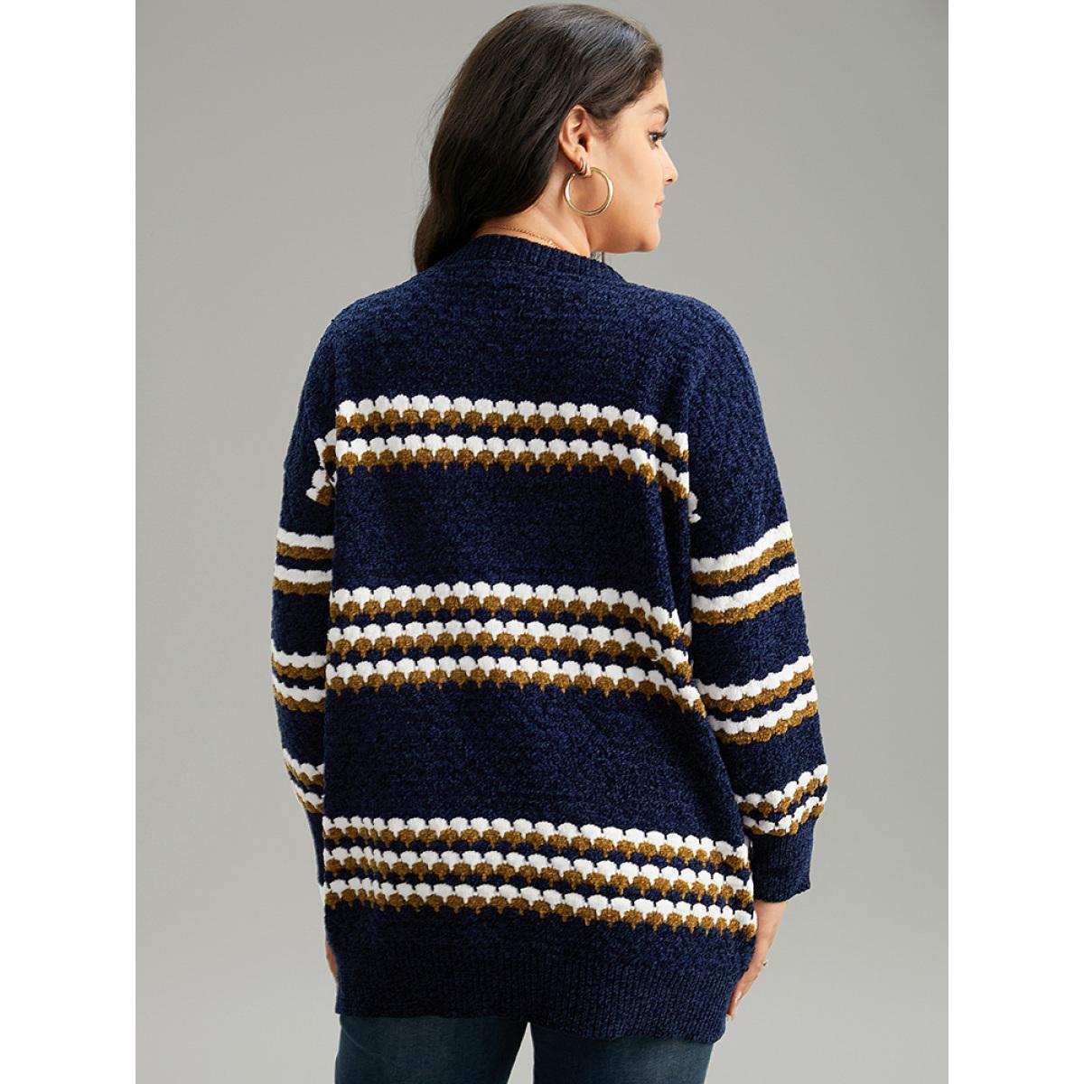 Plus Size Chenille Geo Button Through Cardigan Multicolor Women Casual Loose Long Sleeve Dailywear Cardigans BloomChic 12/L Product Image