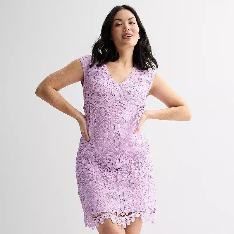 Women's London Times Lace Extended Shoulder V-Neck Shift Dress, Size: 14, White Product Image