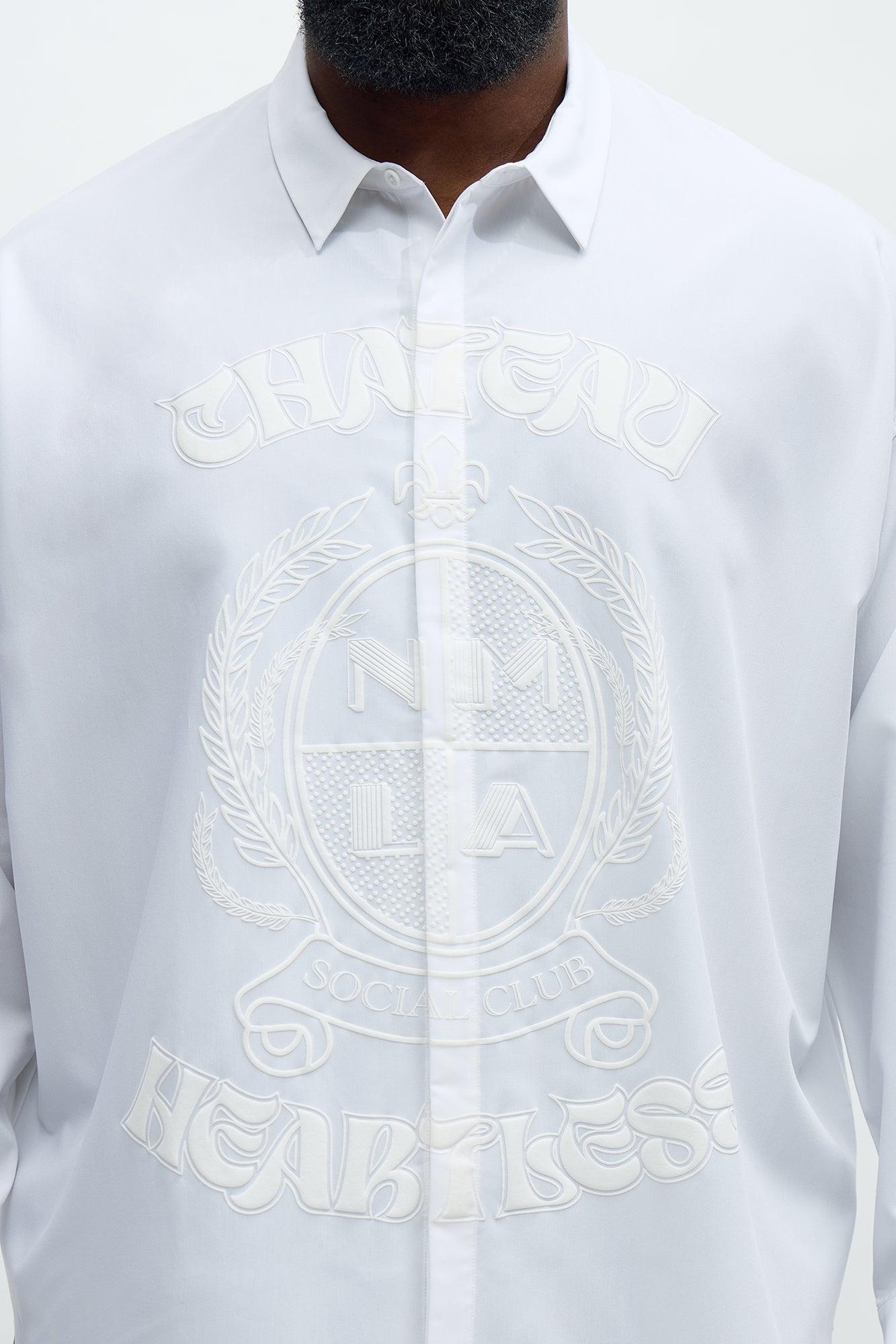 Oversized Relaxed Chateau Long Sleeve Button Up Shirt - White/combo Male Product Image