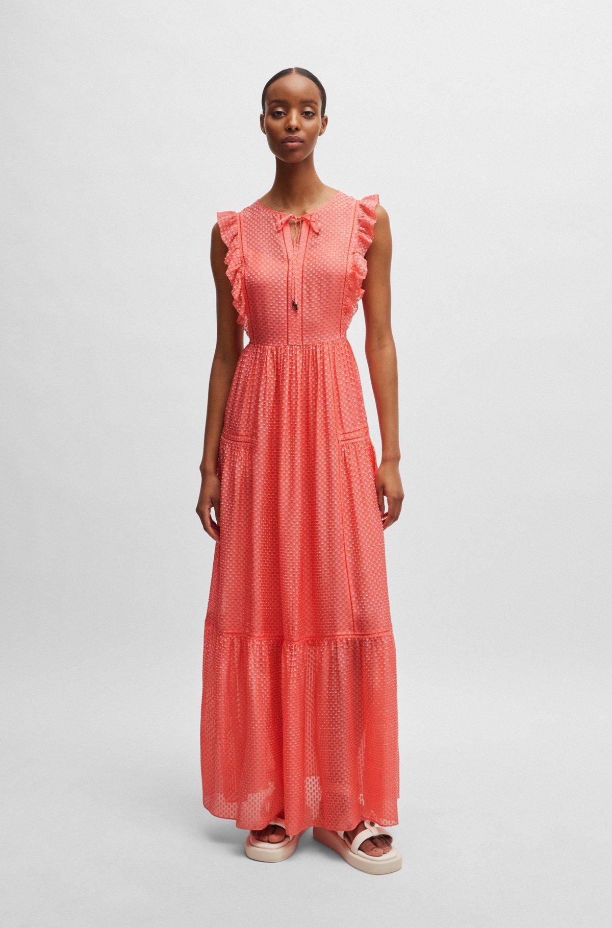 Tie-neckline sleeveless dress with frill trims Product Image