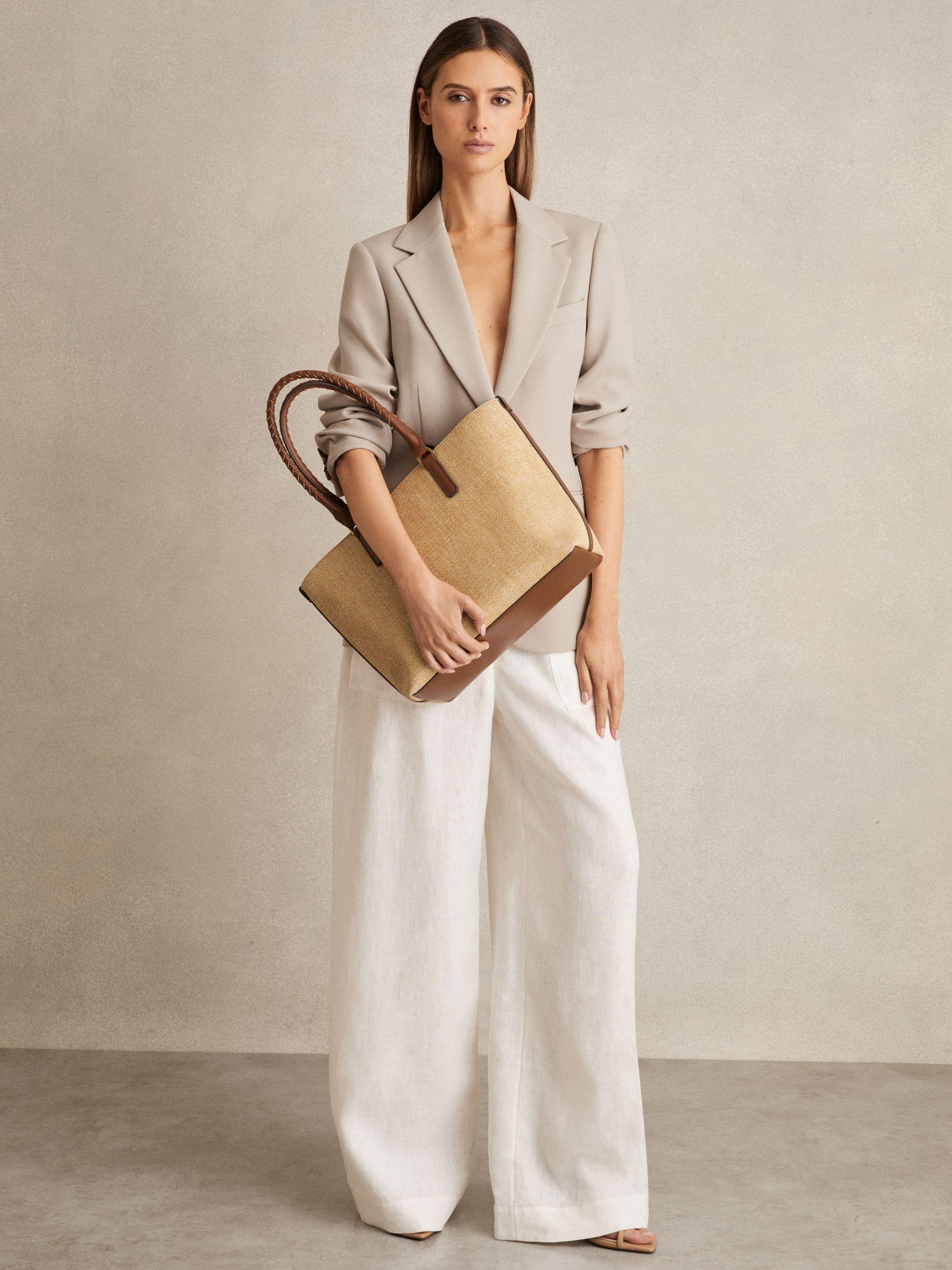 Raffia Braided Strap Tote Bag in Tan Product Image