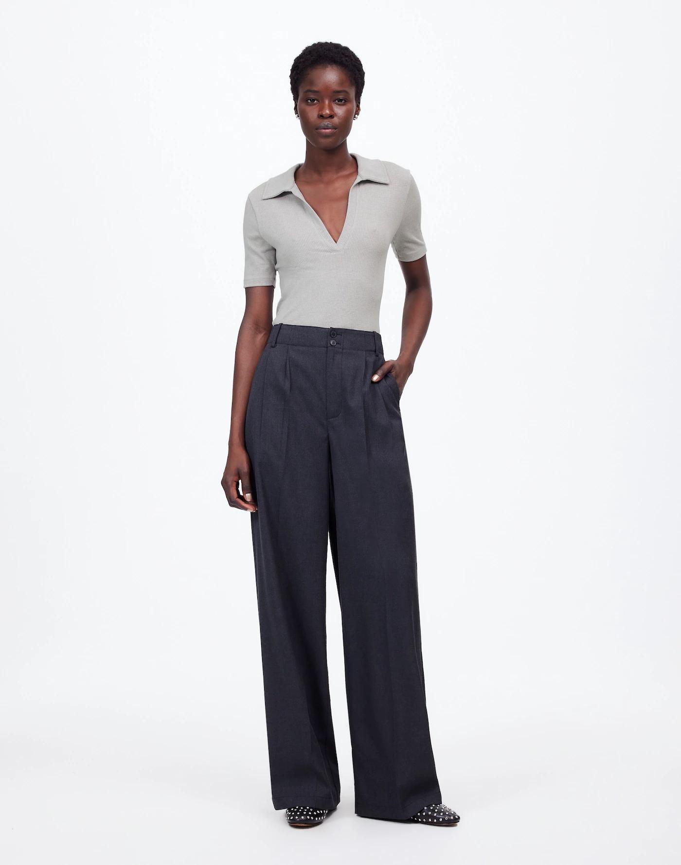 Drapey Rib Short-Sleeve Polo Top Product Image
