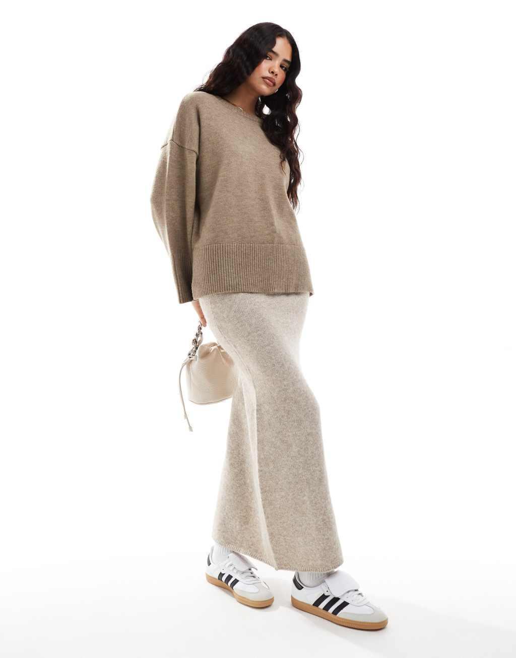 Pretty Lavish oversized knit sweater in mushroom Product Image