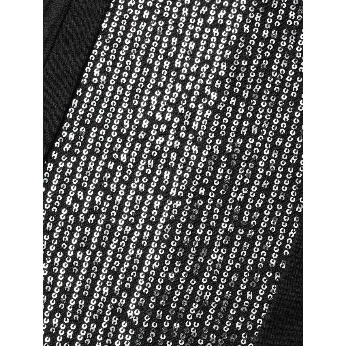 Plus Size Sequin Patchwork Elastic Waist Midi Dress Black Women Cocktail Texture Party Curvy Bloomchic 30/6X Product Image
