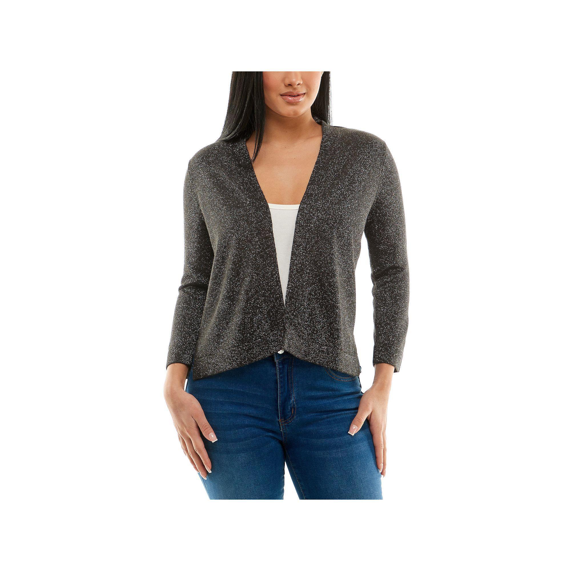 Women's Nina Leonard Ribbed Bolero, Size: XL, Black Silver Product Image