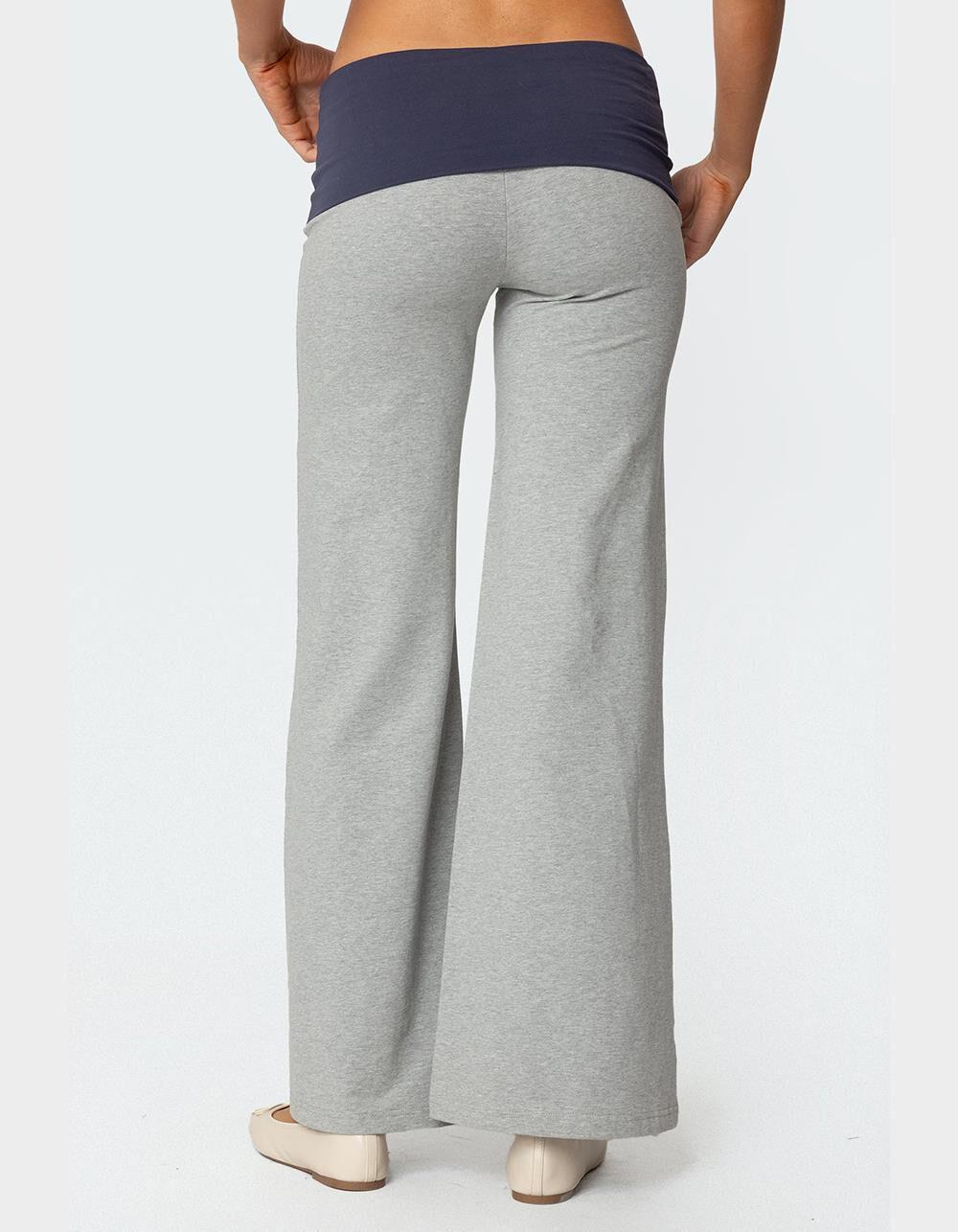 EDIKTED Wide Leg Contrast Fold Over Pants Product Image