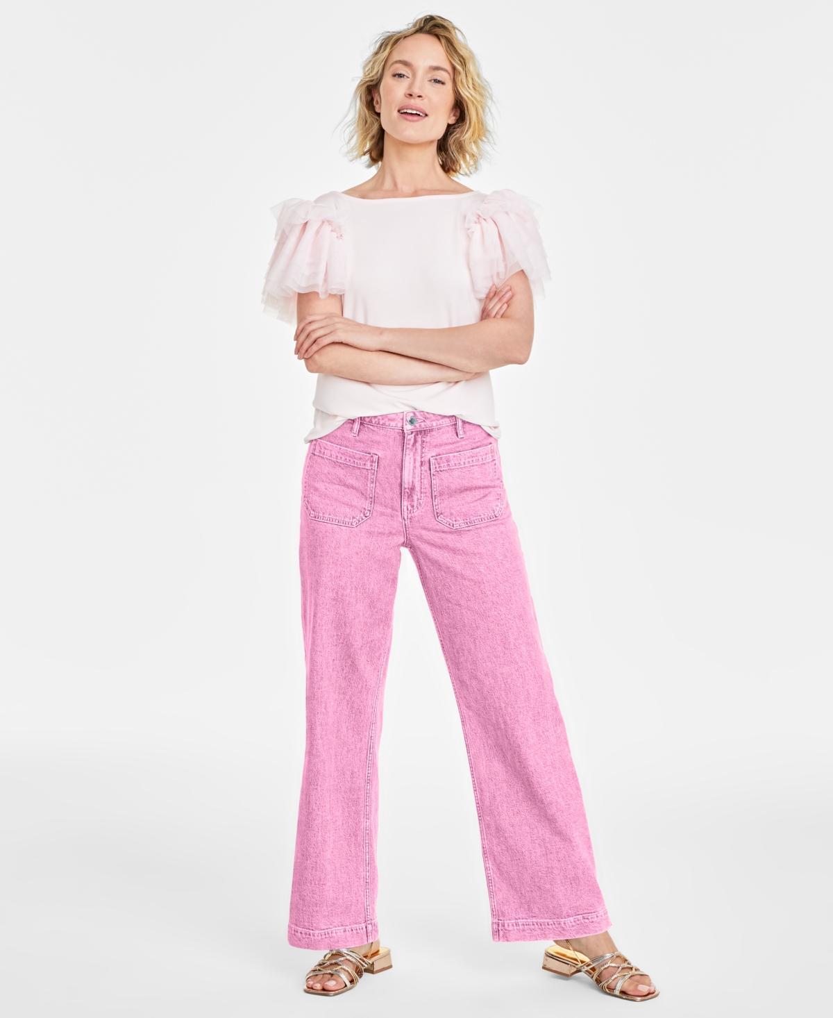 On 34th Womens Patch-Pocket Wide-Leg Jeans, Created for Macys Product Image