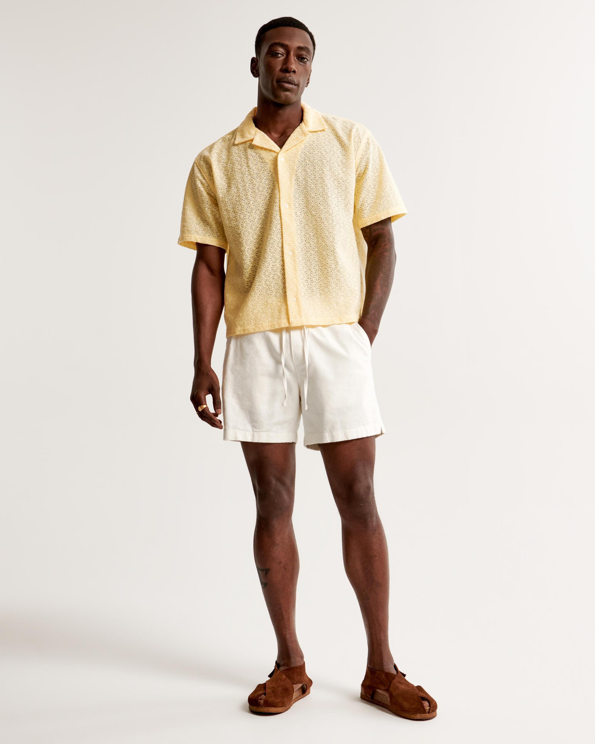Camp Collar Cropped Lace Shirt Product Image