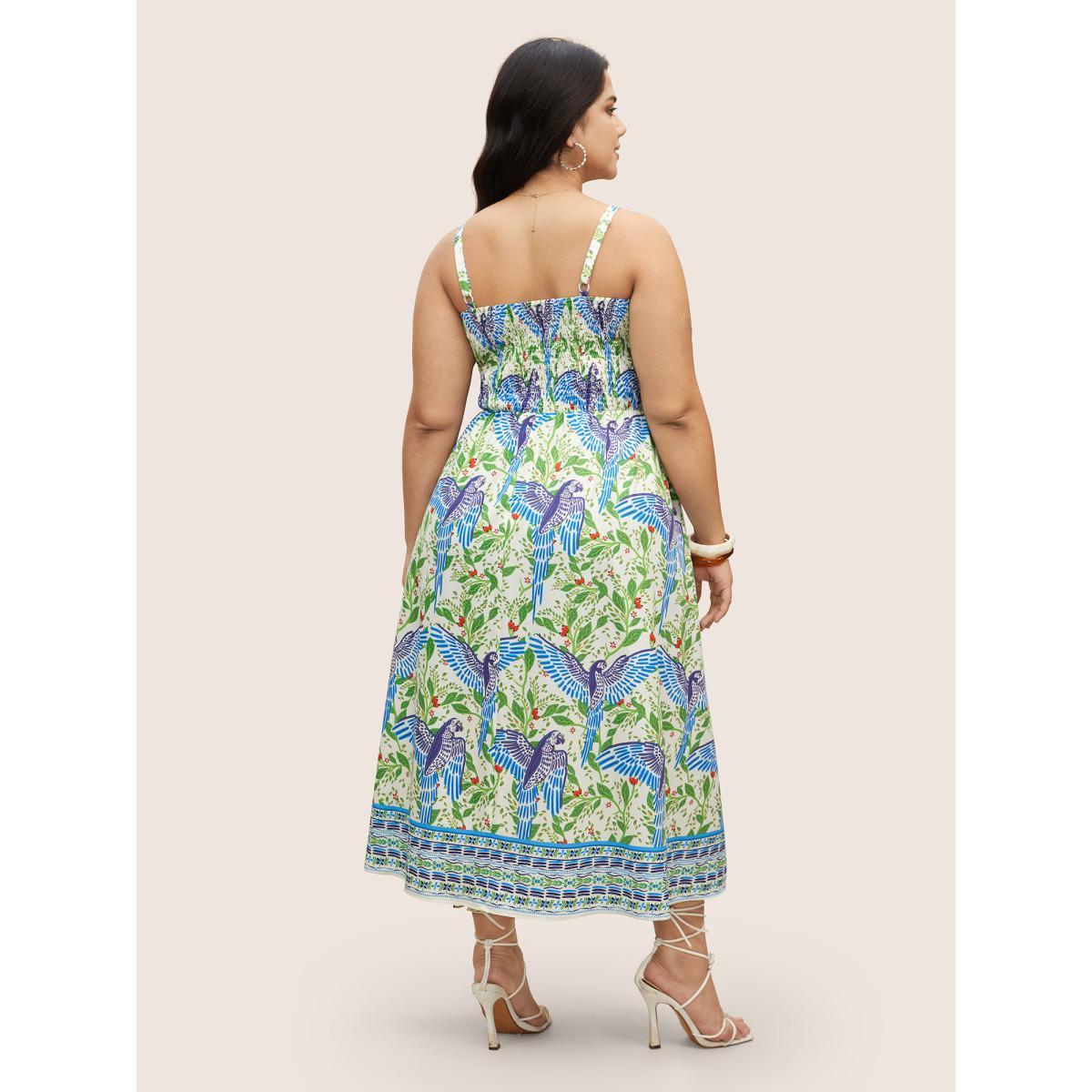 Plus Size Animal Print Shirred Pocket Cami Dress Blue Women Resort Shirred Non Sleeveless Curvy BloomChic 28/5X Product Image