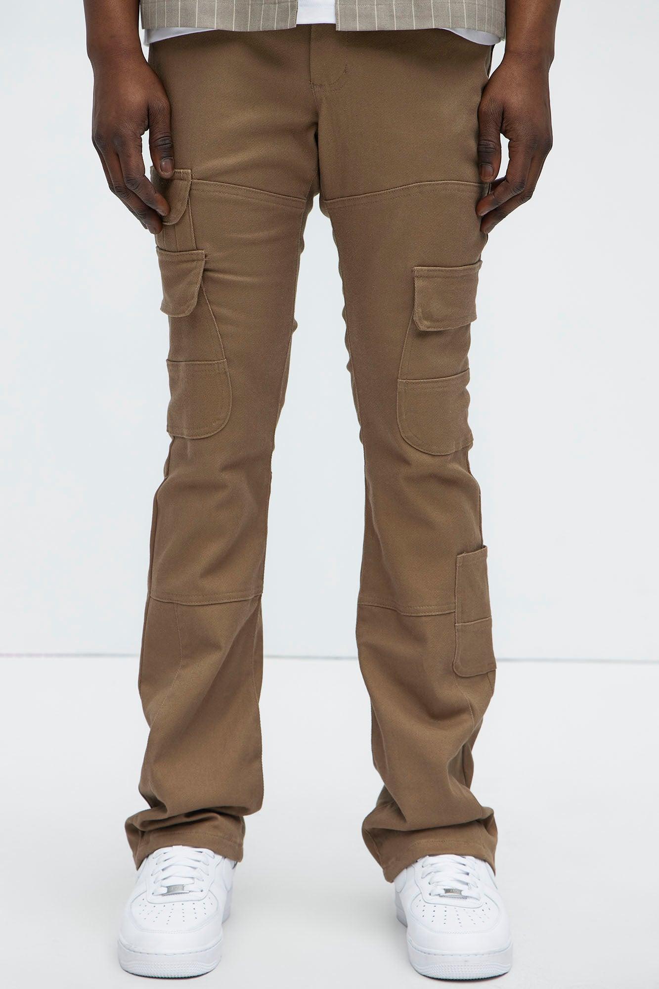 Nasty Habits Cargo Stacked Skinny Flare Pants - Taupe Product Image