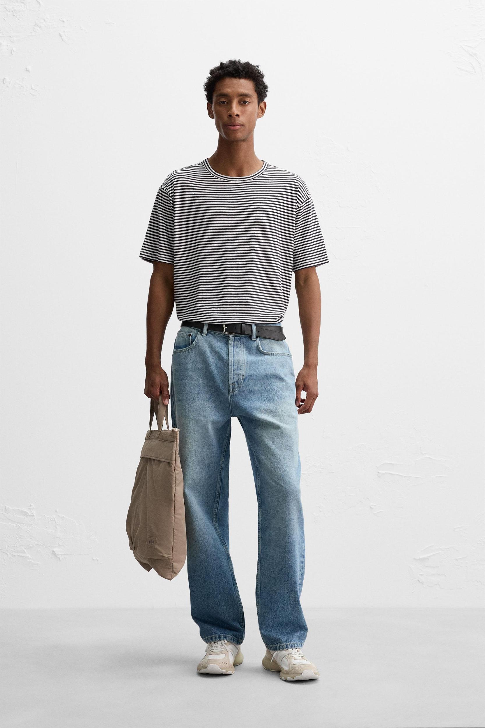 STRIPED COTTON LINEN BLEND T-SHIRT Product Image