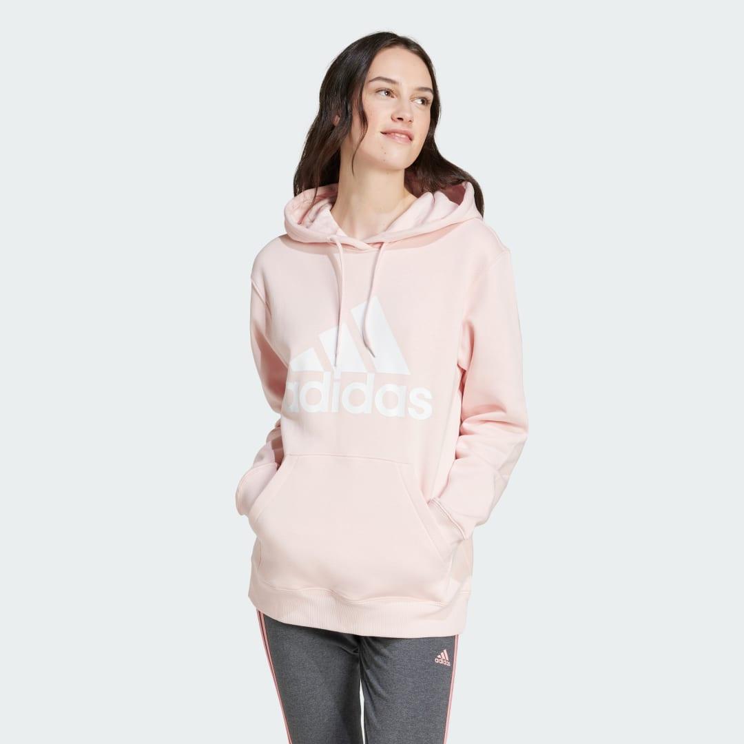 adidas Essentials Big Logo Regular Fleece Hoodie Sandy Pink XL Womens Product Image