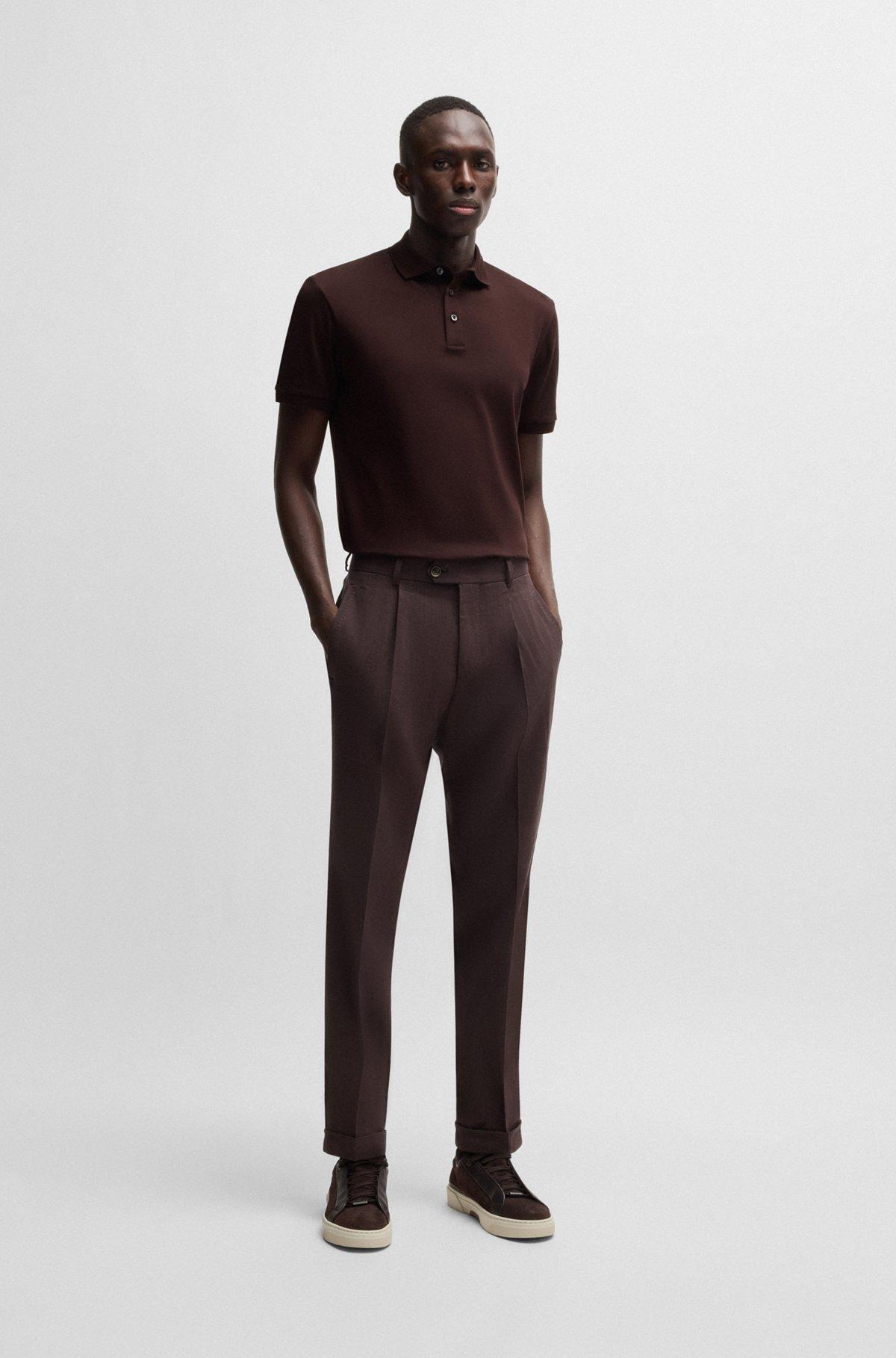 BOSS - Regular-fit polo shirt in mercerized cotton - Dark Brown Product Image