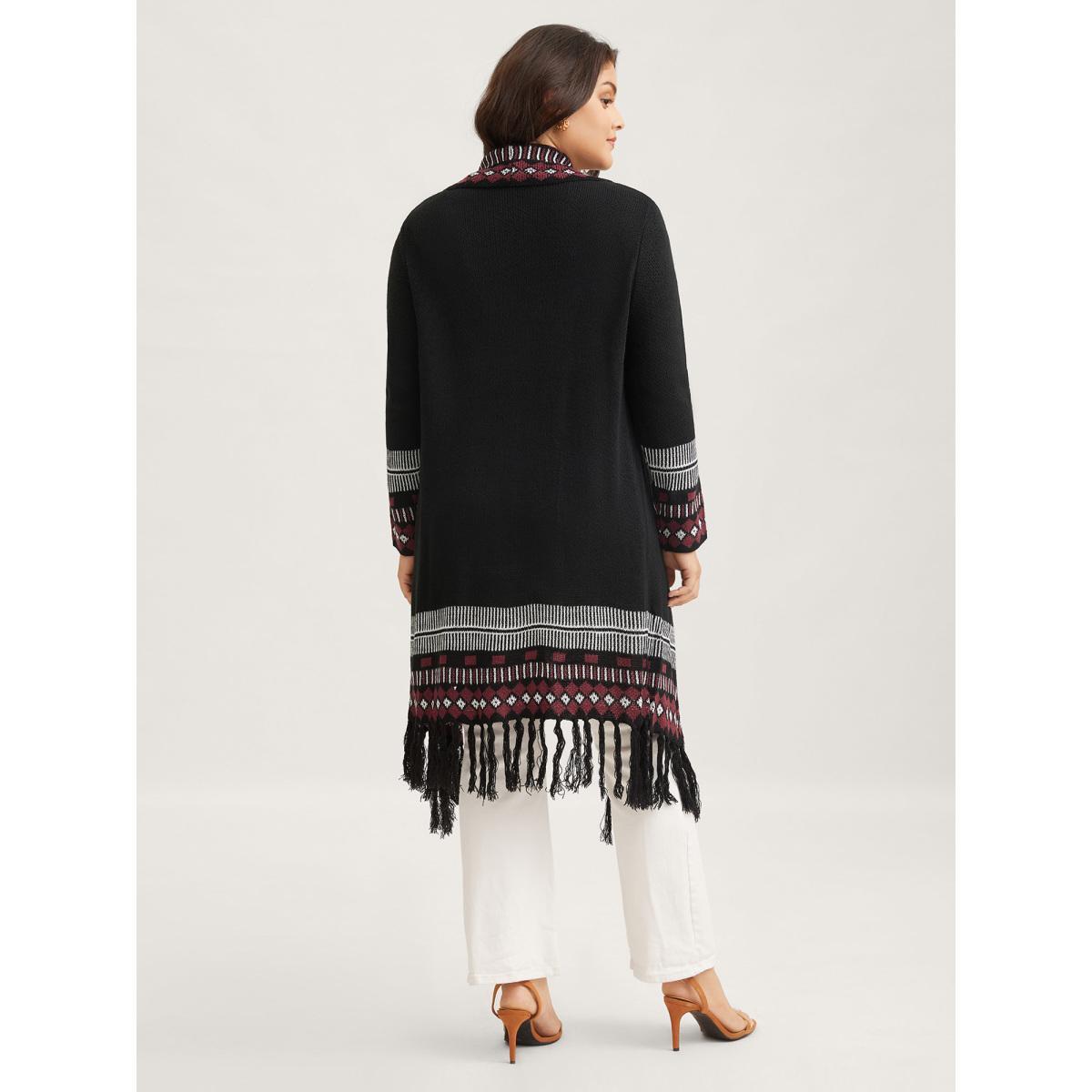 Plus Size Bandana Print Fringe Trim Maxi Cardigan Burgundy Women Casual Long Sleeve Everyday Cardigans BloomChic 10/M Product Image