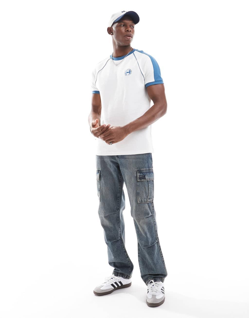 Bershka retro ringer sports T-shirt in white  Product Image