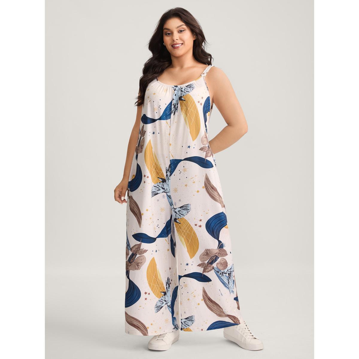 Plus Size Multicolor Star And Moon Print Wide-Leg Jumpsuit Women Sleeveless U-neck Everyday-Casual Loose Jumpsuits BloomChic 30/6X Product Image