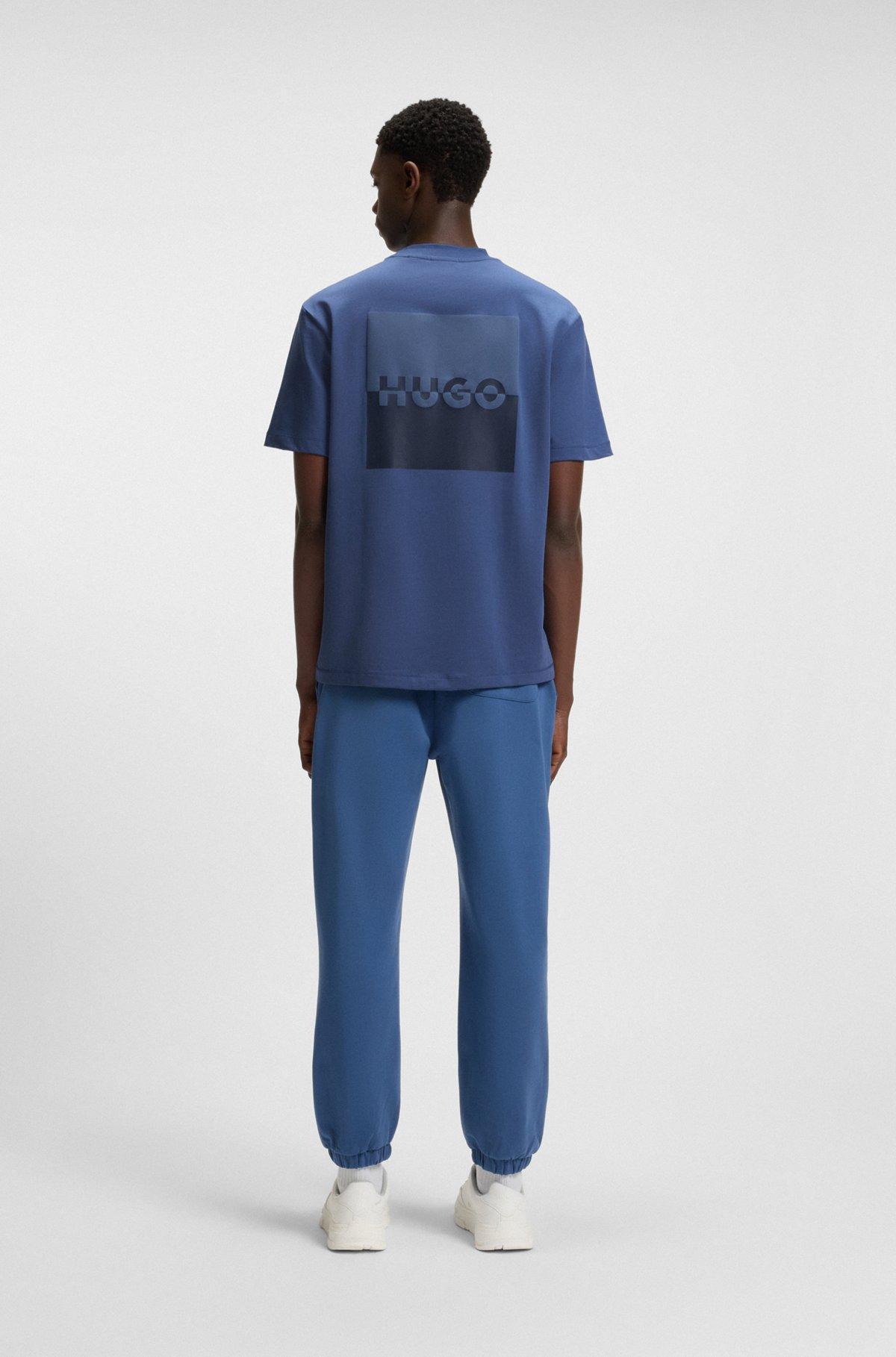 HUGO - Relaxed-fit T-shirt in cotton with split logos - Blue Product Image