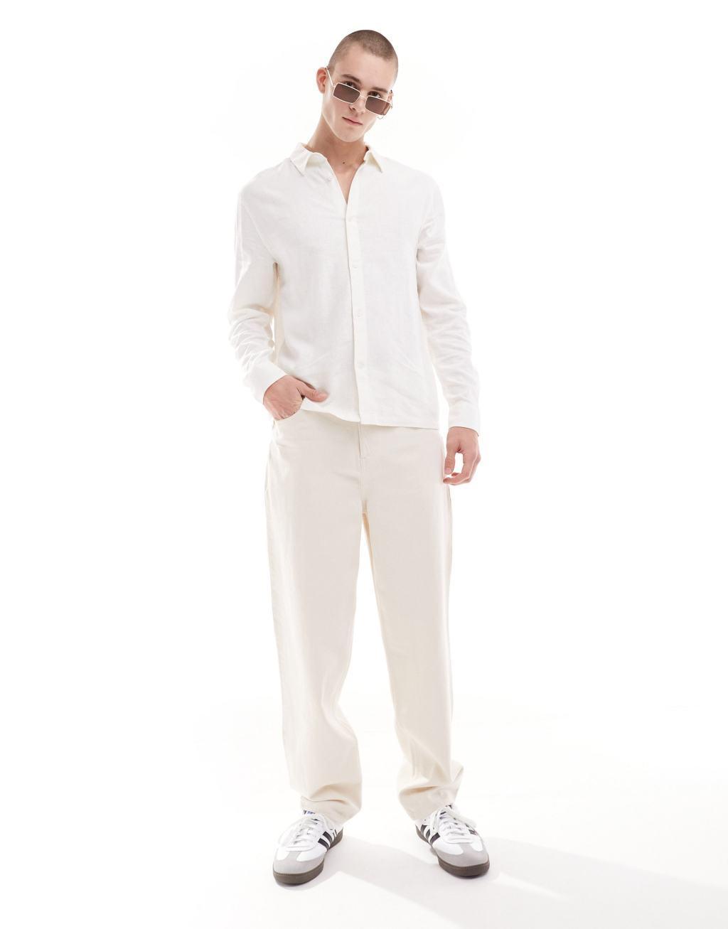Weekday relaxed fit linen blend shirt in off-white Product Image