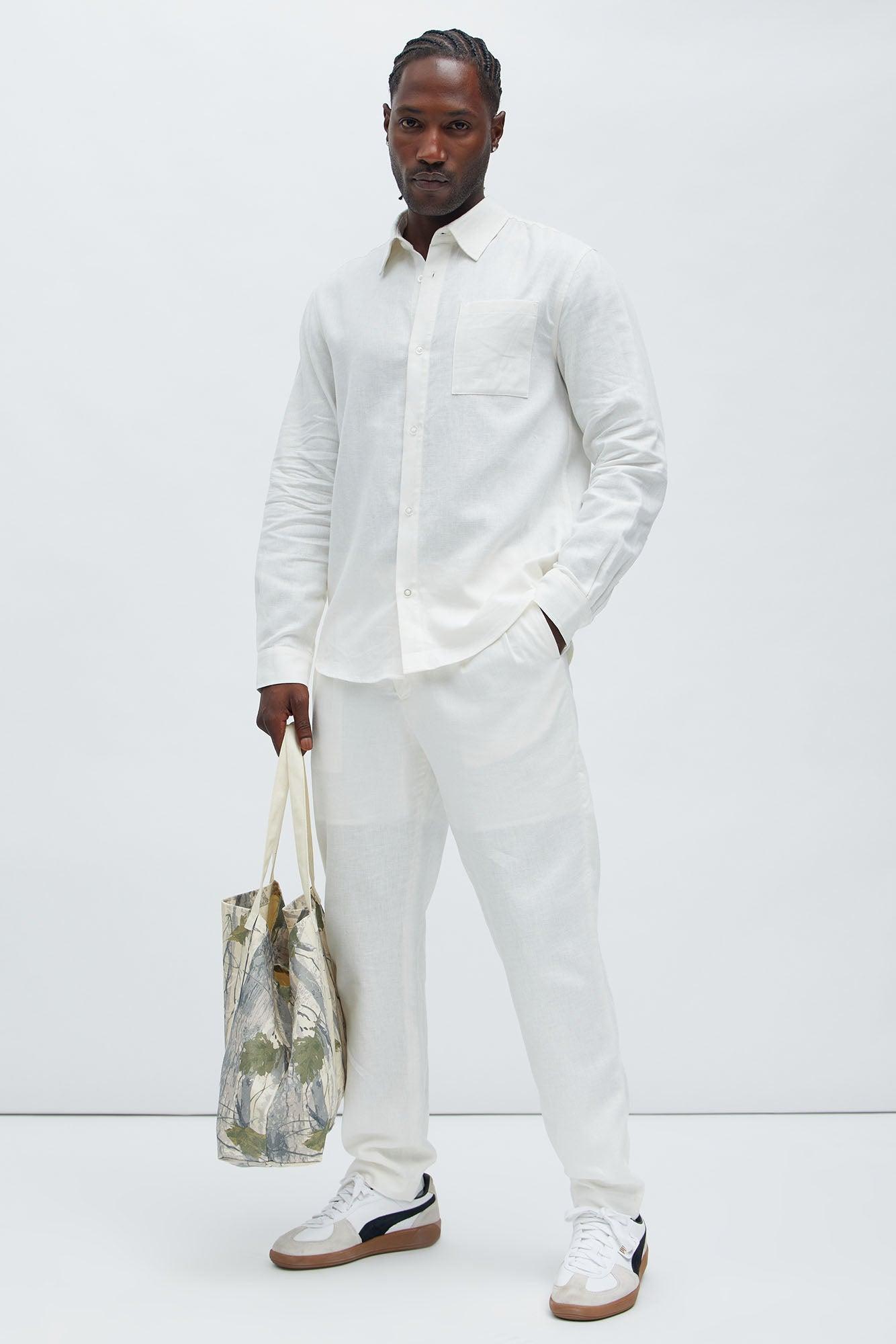 Bahamas Straight Pleated Linen Trousers - White Product Image