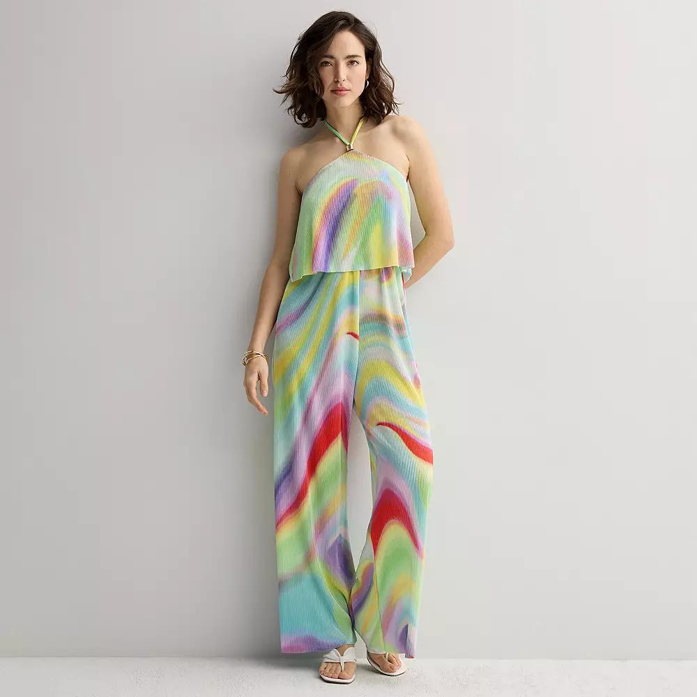 Womens INTEMPO Plisse Halter Jumpsuit Product Image