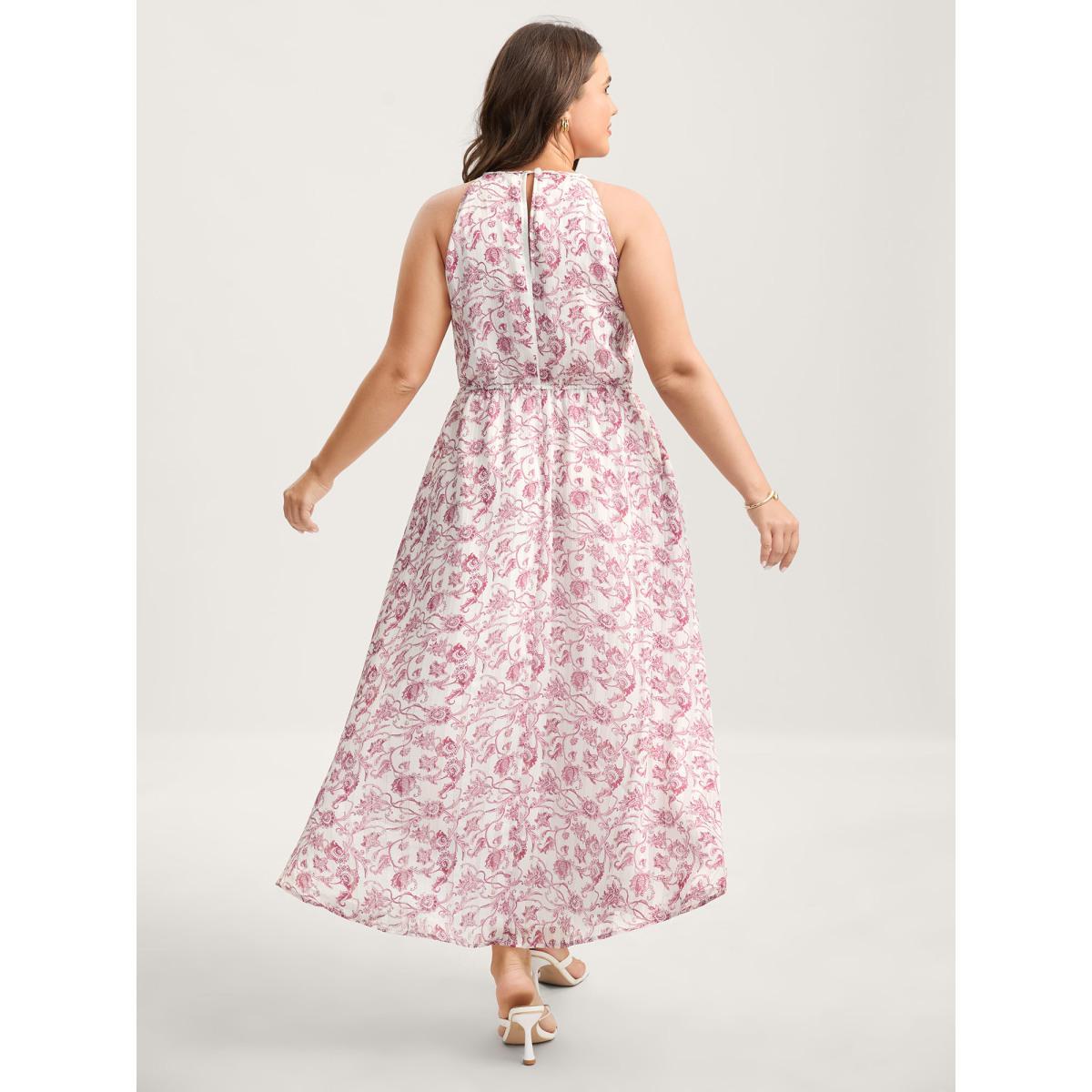 Plus Size Sweet Florals Halter Neck Midi Dress Multicolor Women Round Neck Sleeveless Curvy BloomChic 10/M Product Image