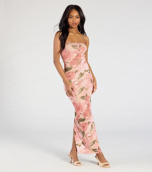 Major Beauty Floral Satin Strapless Maxi Dress Product Image