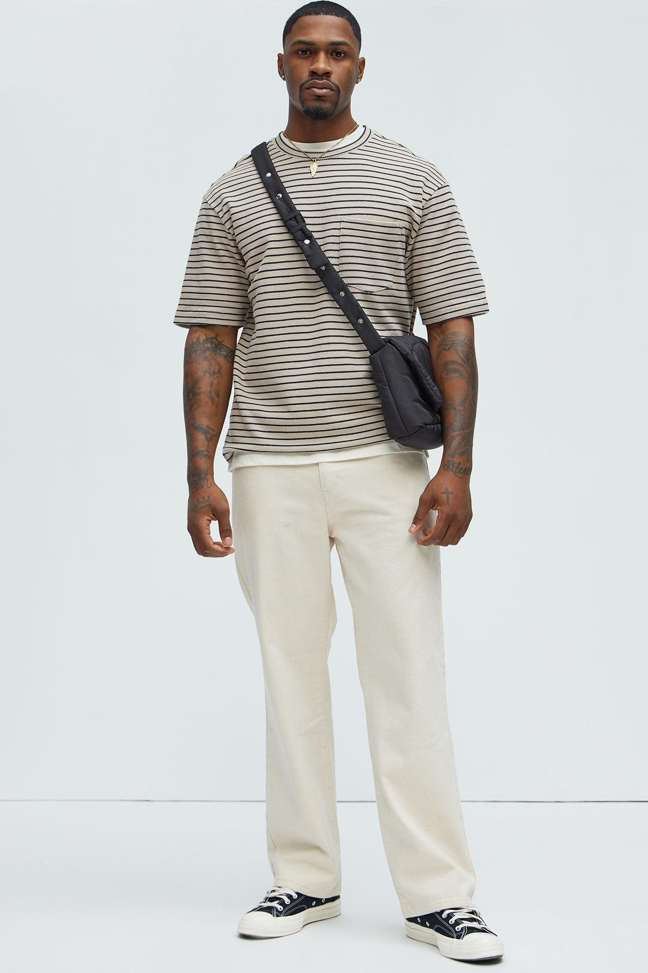 Honeycomb Striped Relaxed Short Sleeve - Cream/combo Product Image