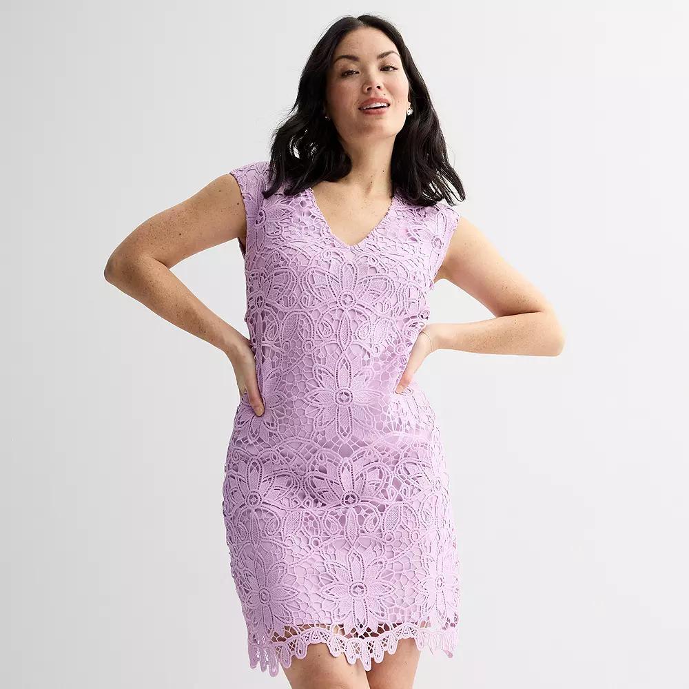 Women's London Times Lace Extended Shoulder V-Neck Shift Dress, Size: 14, White Product Image